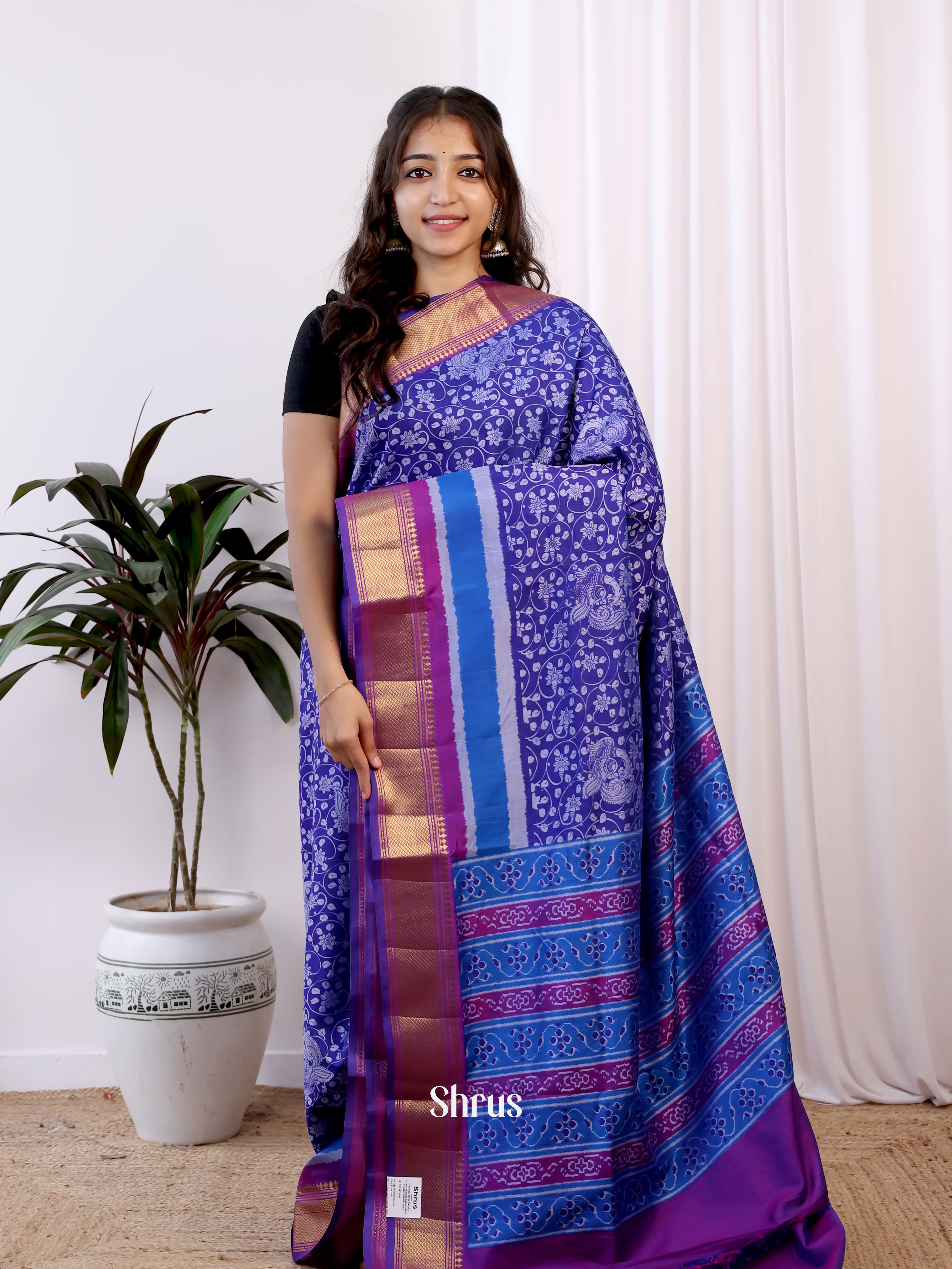 Blue & Purple - Semi Patola Saree - Shop on Shrus.com