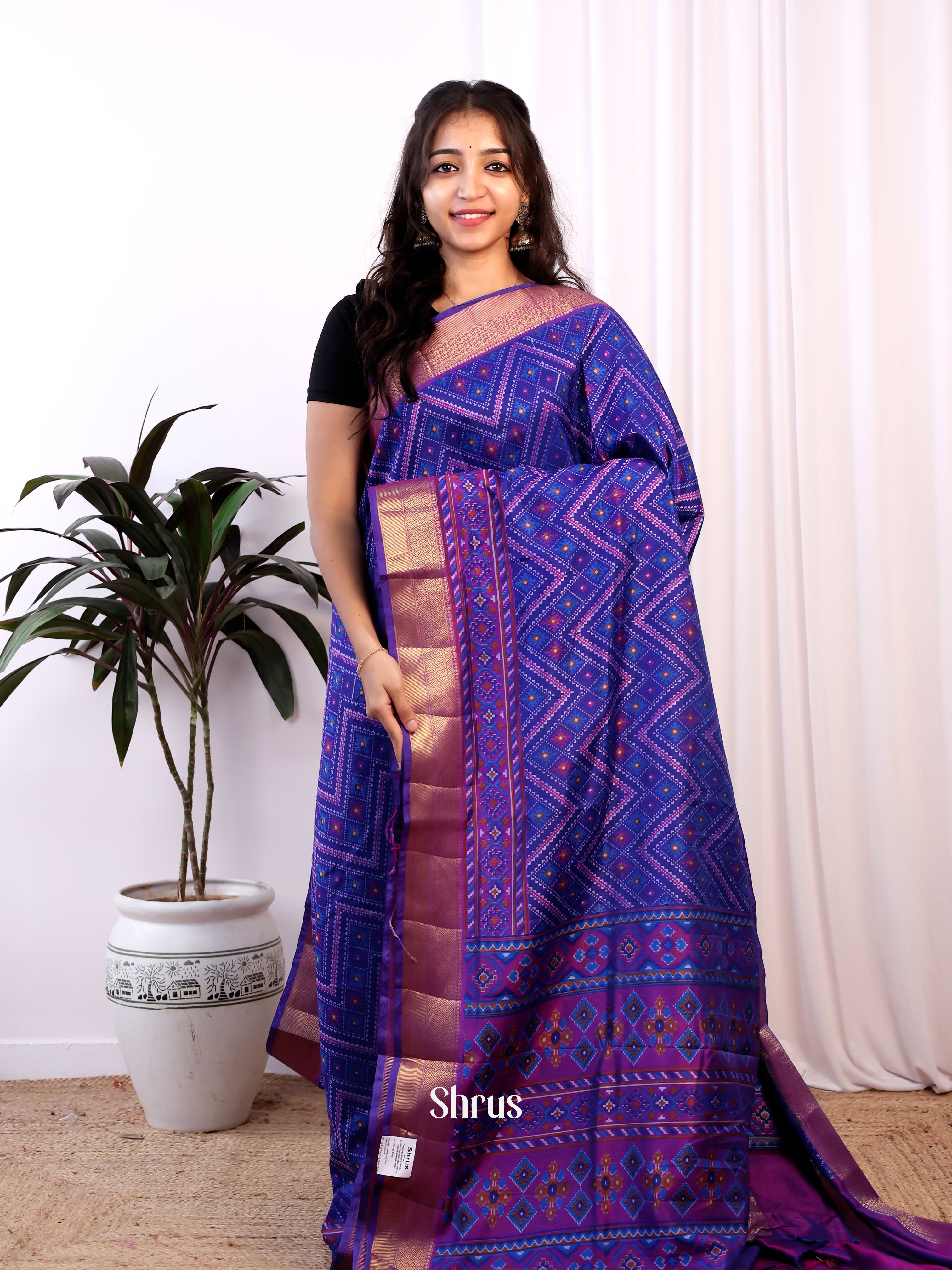 Blue & Purple - Semi Patola Saree - Shop on Shrus.com
