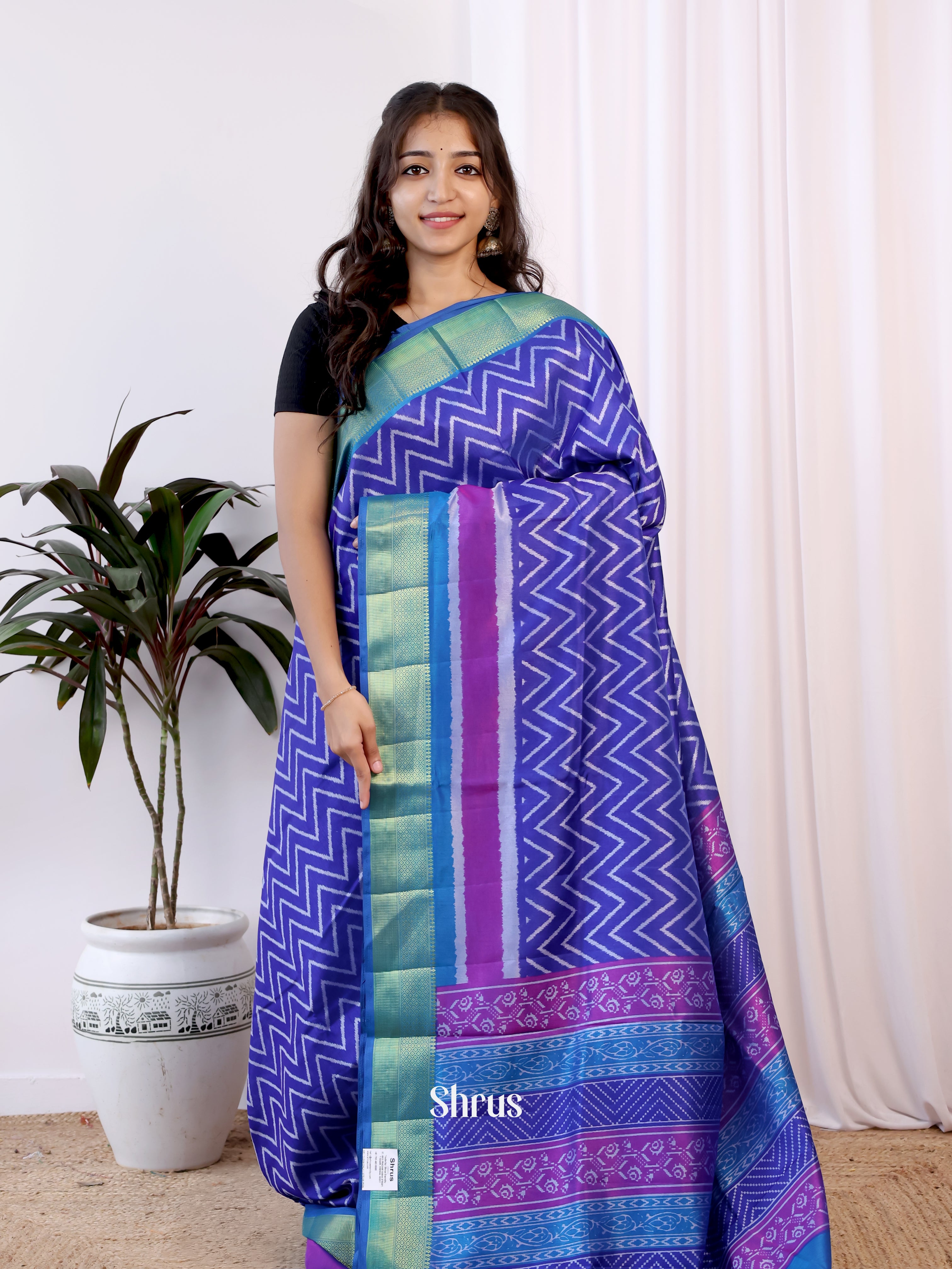 Blue & Purple- Semi Patola Saree - Shop on Shrus.com