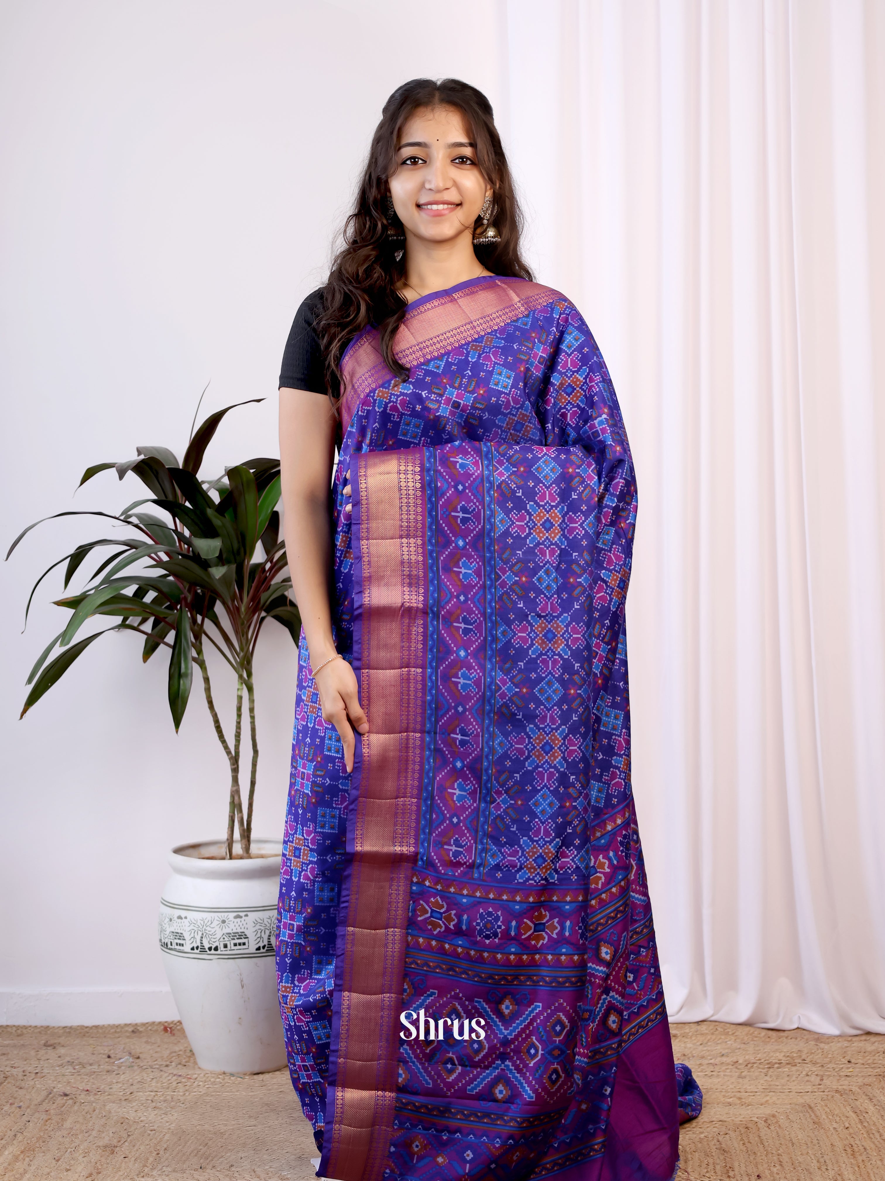 Blue & Purple- Semi Patola Saree - Shop on Shrus.com