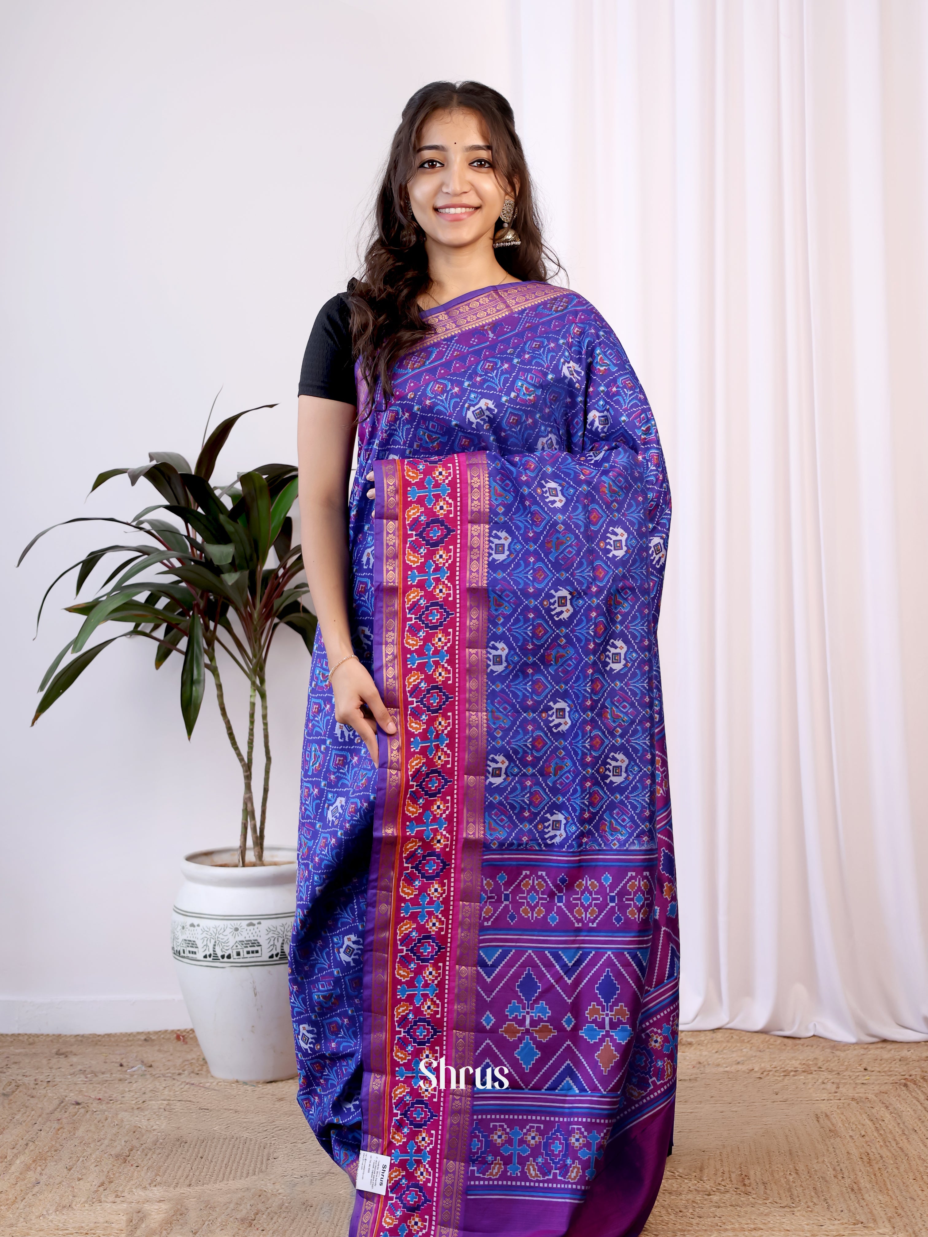 Blue & Purple - Semi Patola Saree - Shop on Shrus.com