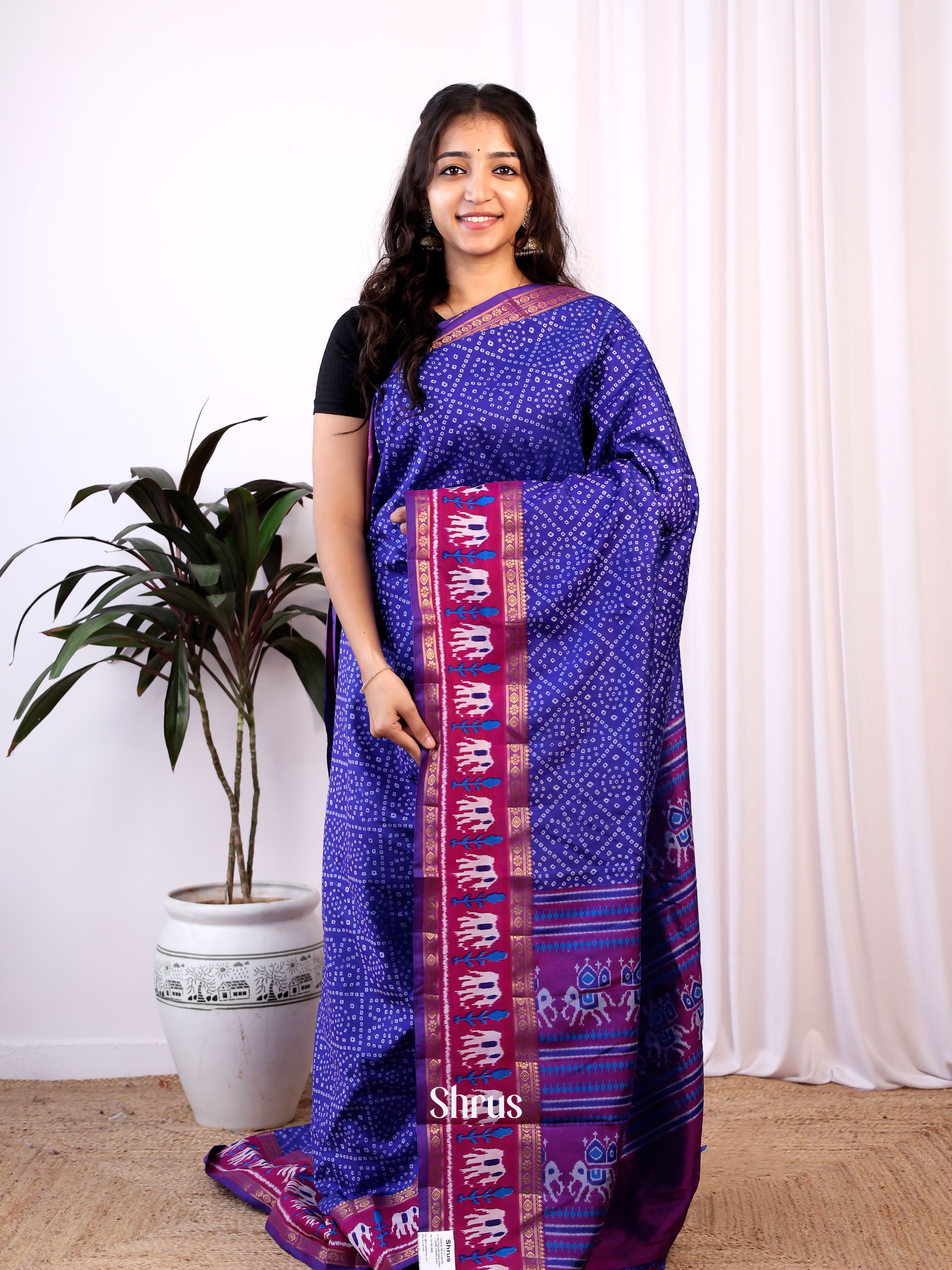 Blue & Purple - Semi Patola Saree - Shop on Shrus.com