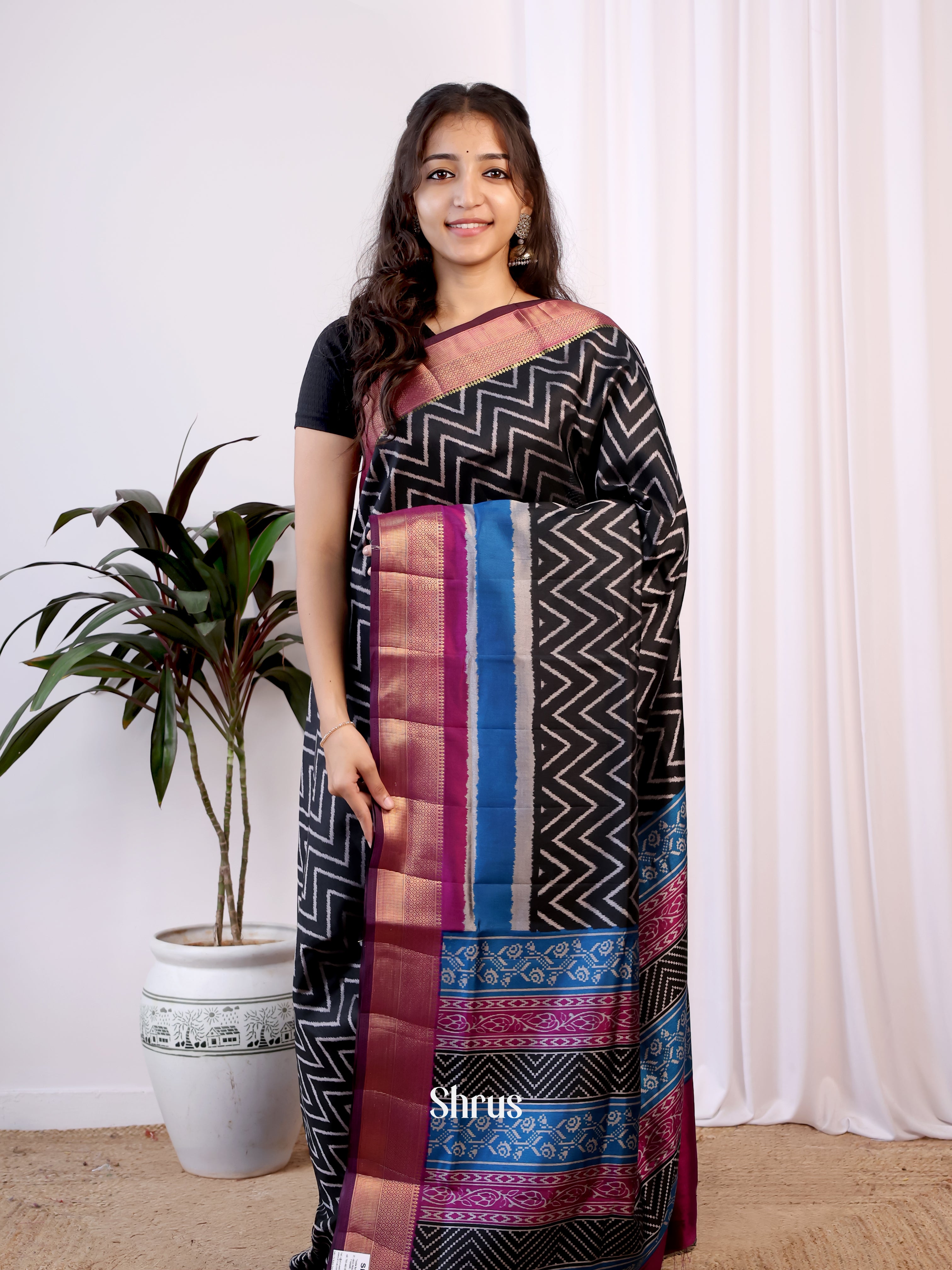 Black & Purple - Semi Patola Saree - Shop on Shrus.com