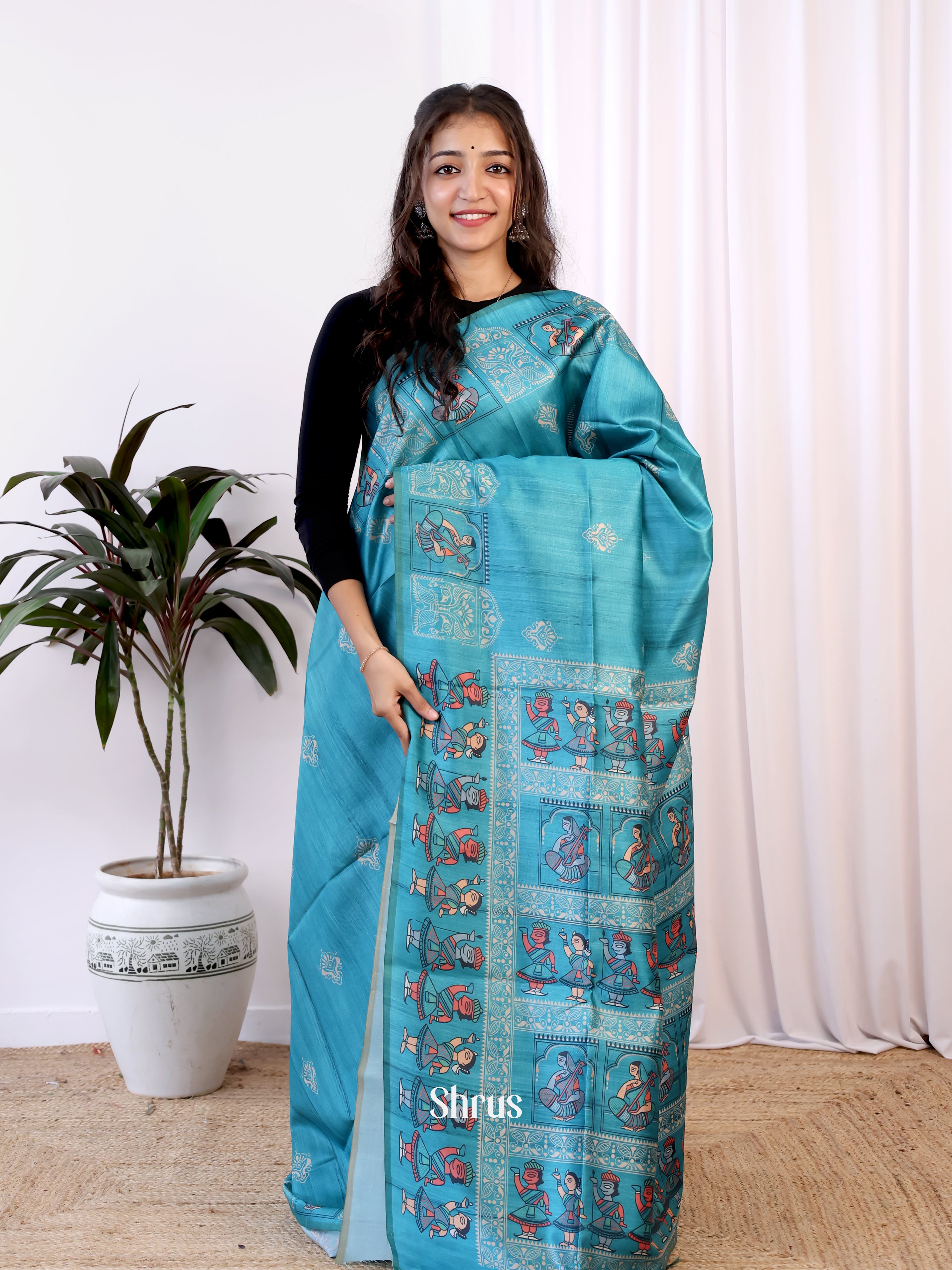 Blue - Champa semitussar Saree - Shop on Shrus.com