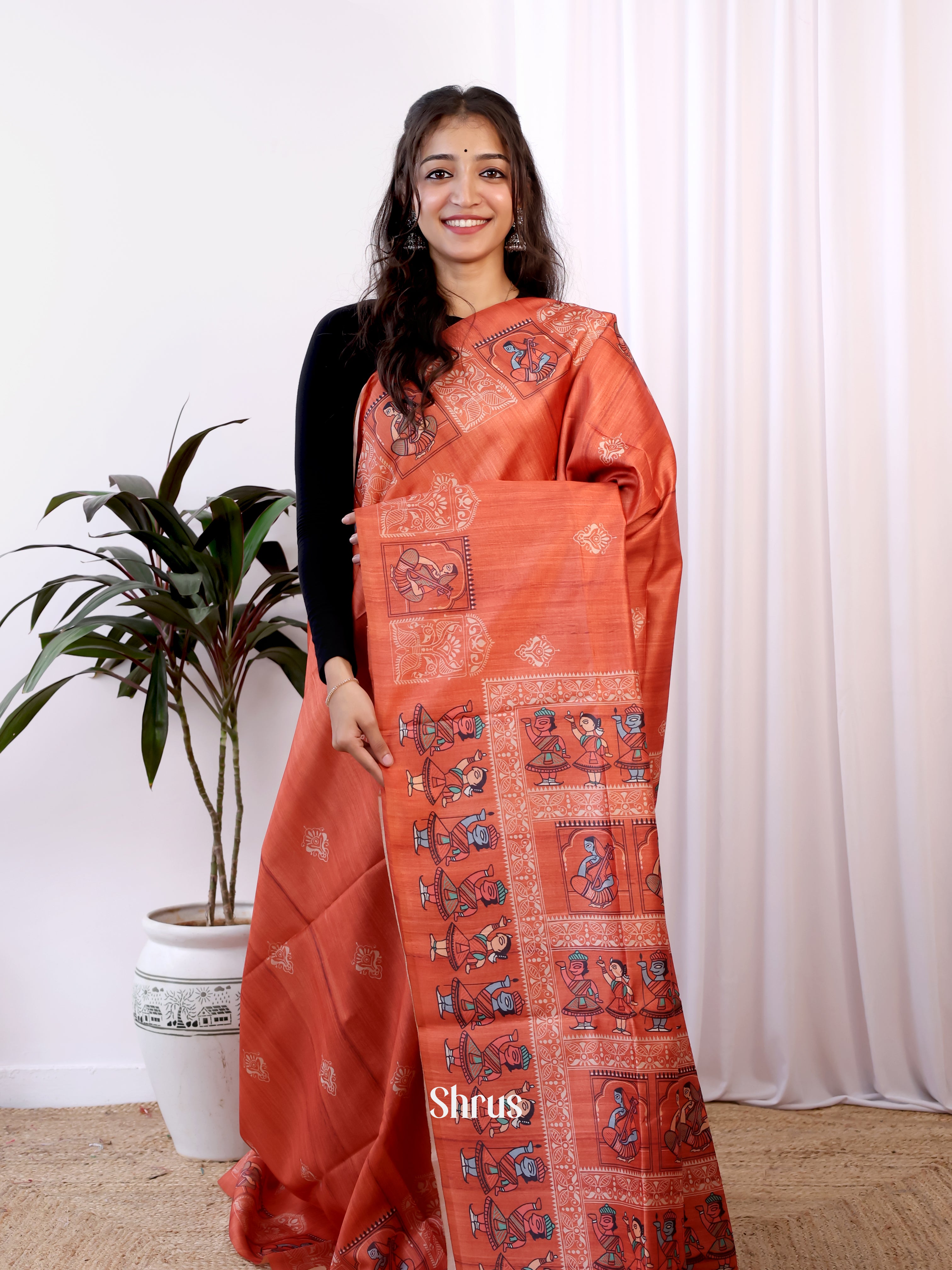 Red - Champa semitussar Saree - Shop on Shrus.com