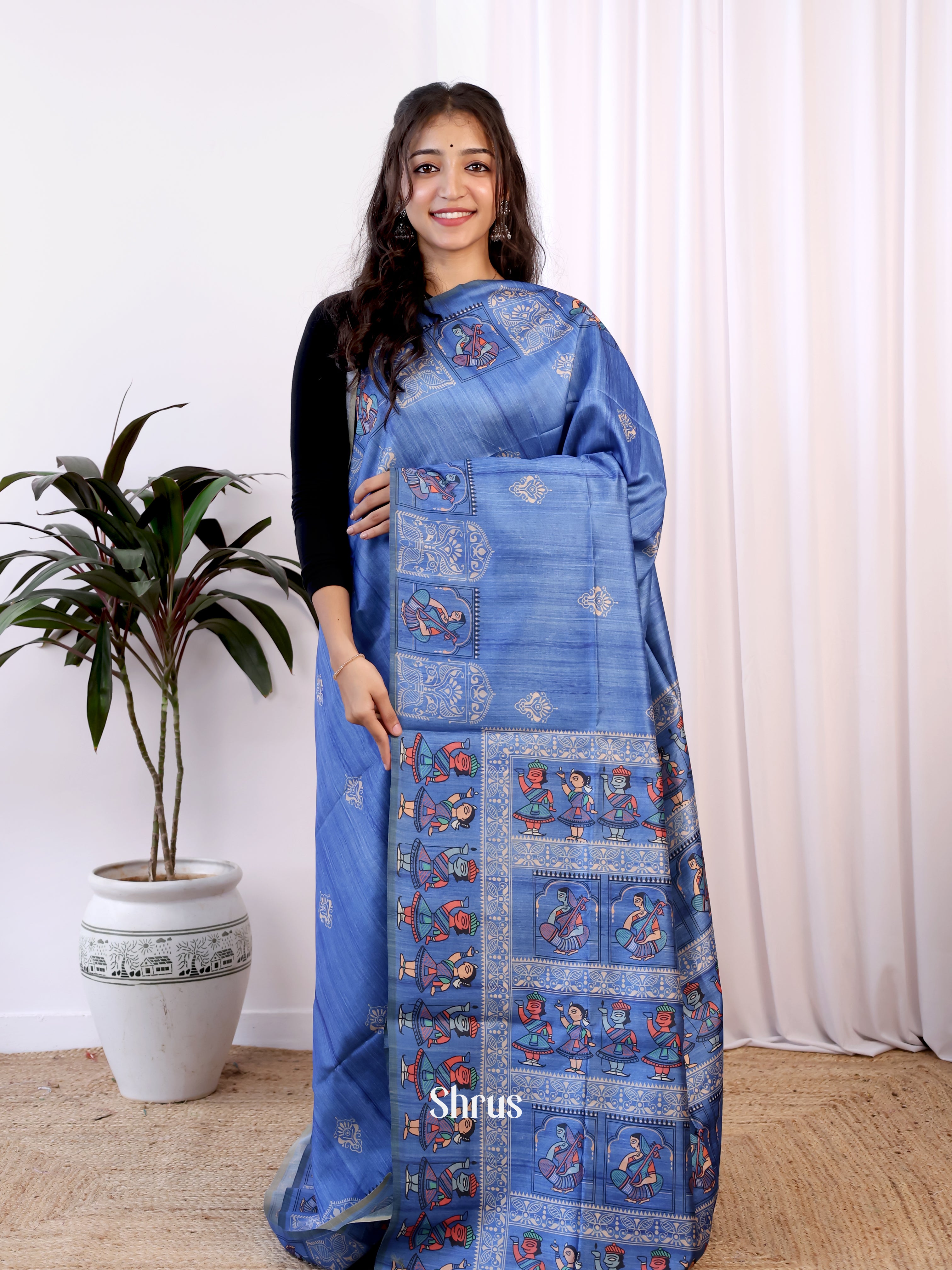 Blue - Champa semitussar Saree - Shop on Shrus.com