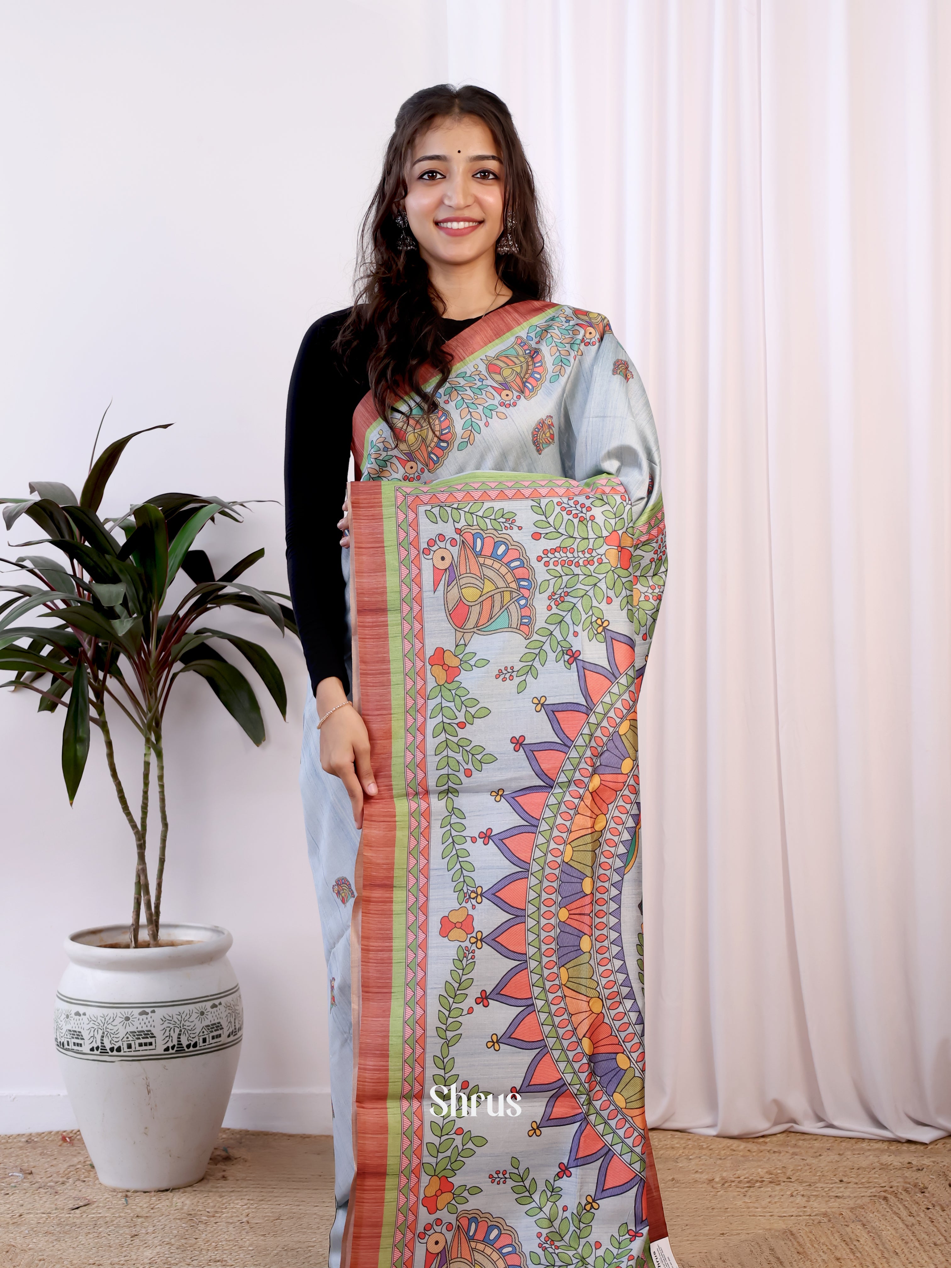 Blue & Brown - Champa semitussar Saree - Shop on Shrus.com