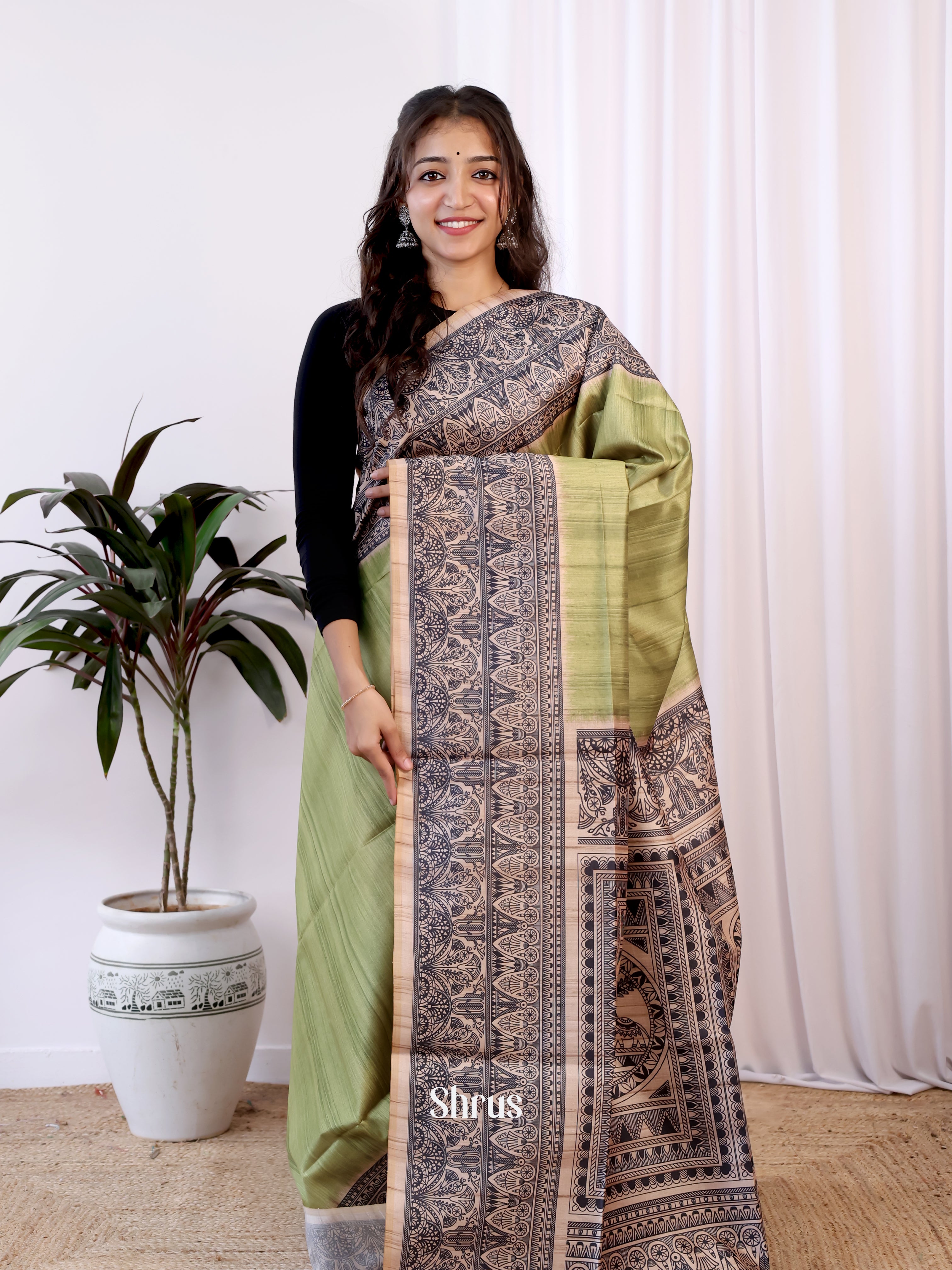 Green & Peach - Champa semitussar Saree - Shop on Shrus.com