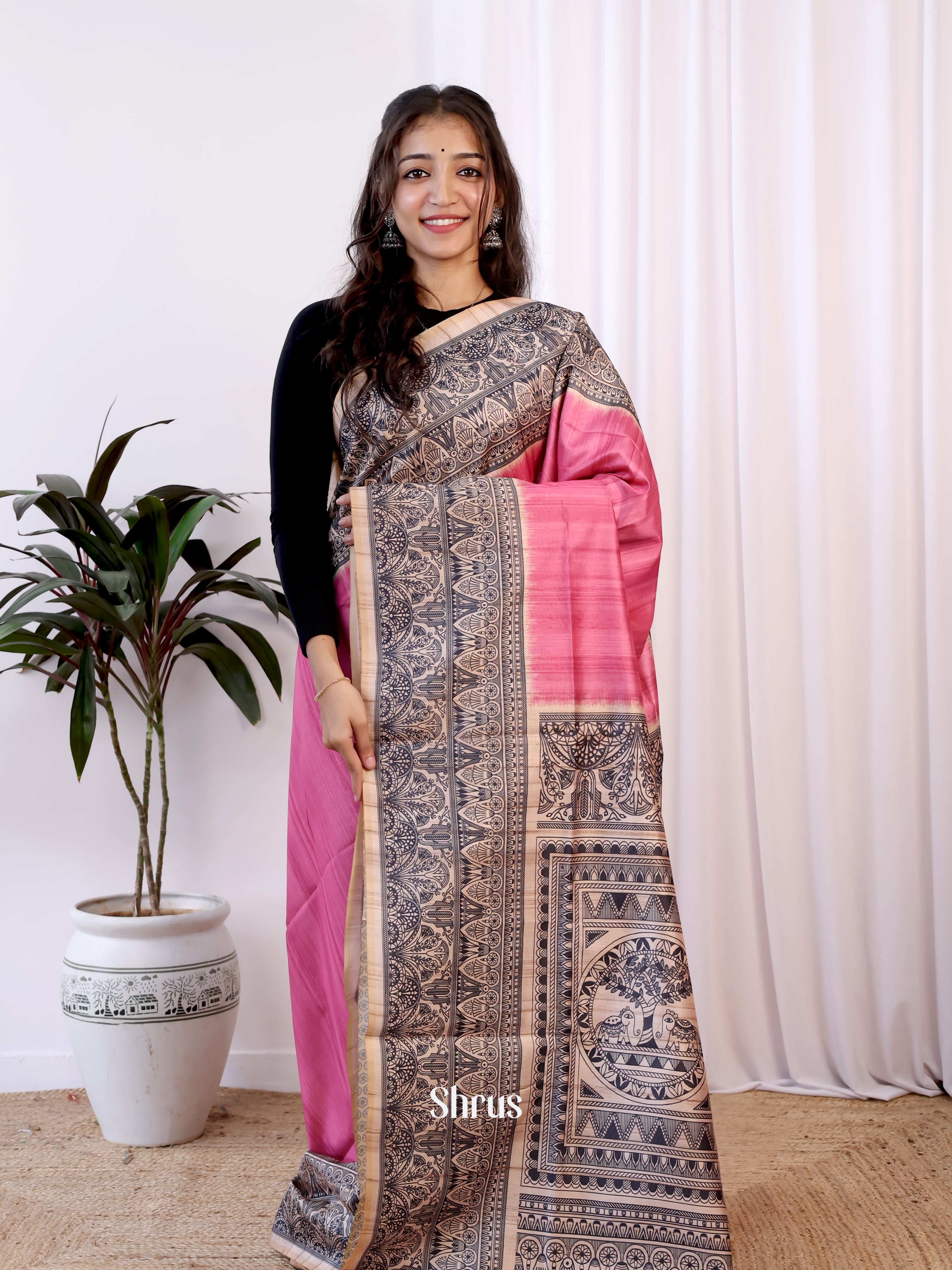 Pink & Peach - Champa semitussar Saree - Shop on Shrus.com
