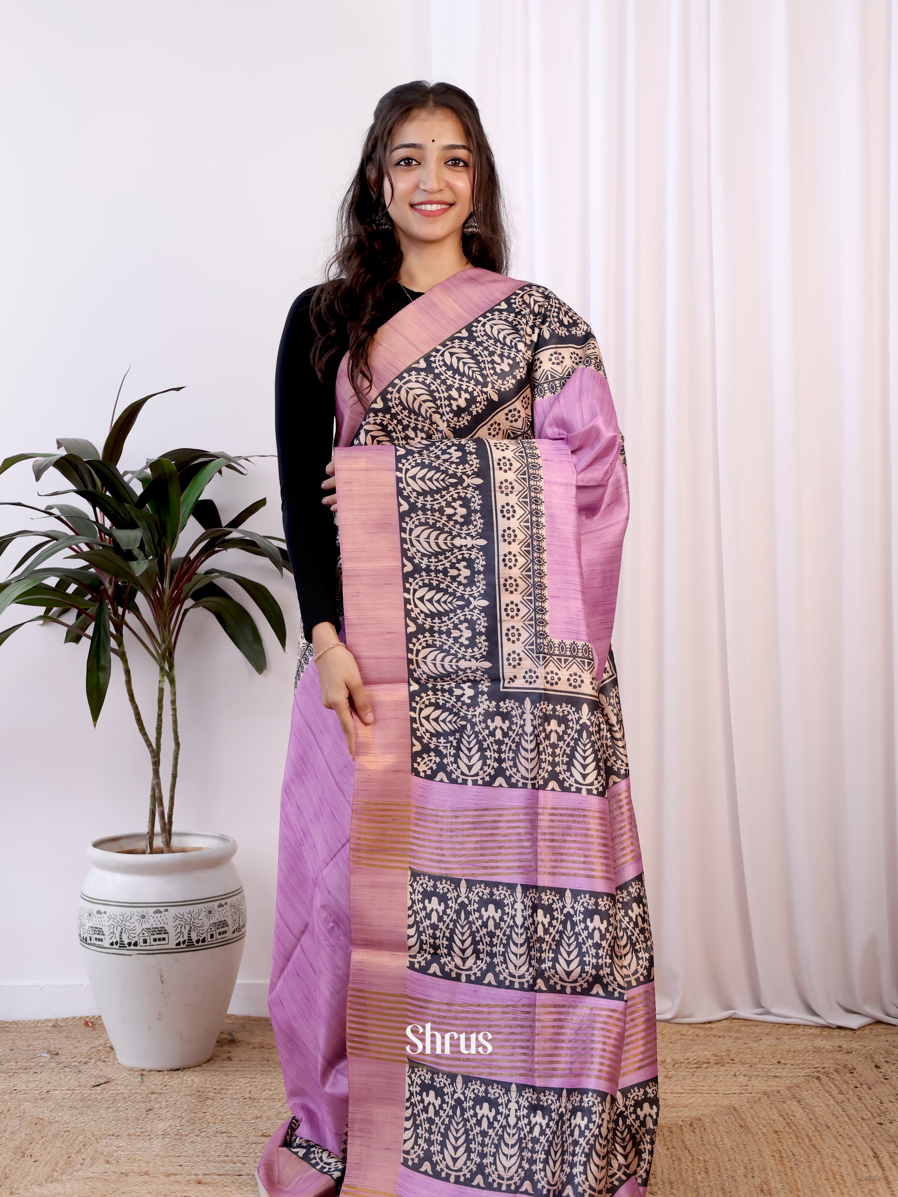 Purple & Black - Champa semitussar Saree - Shop on Shrus.com
