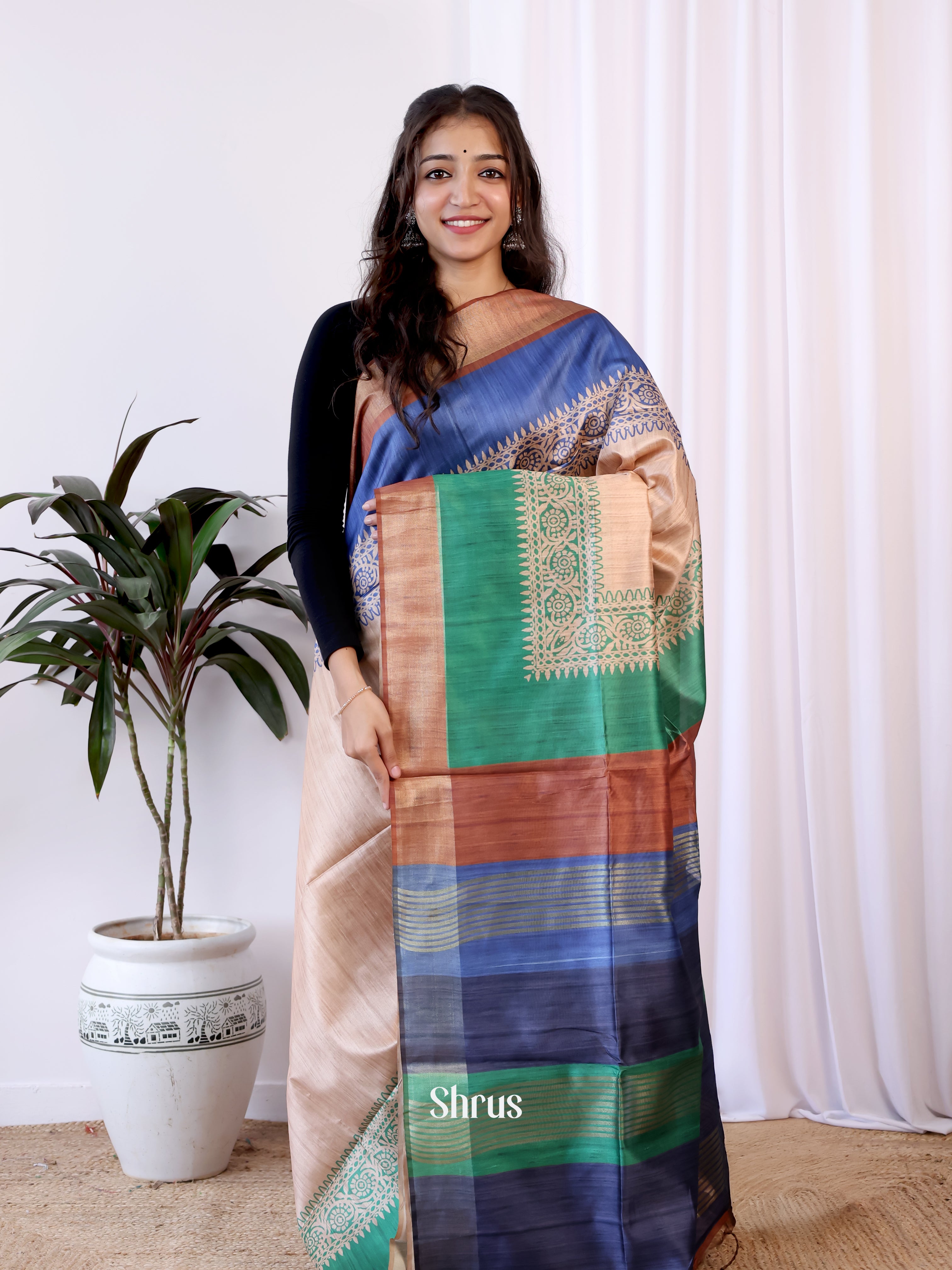Lite Brown & Brown - Champa semitussar Saree - Shop on Shrus.com