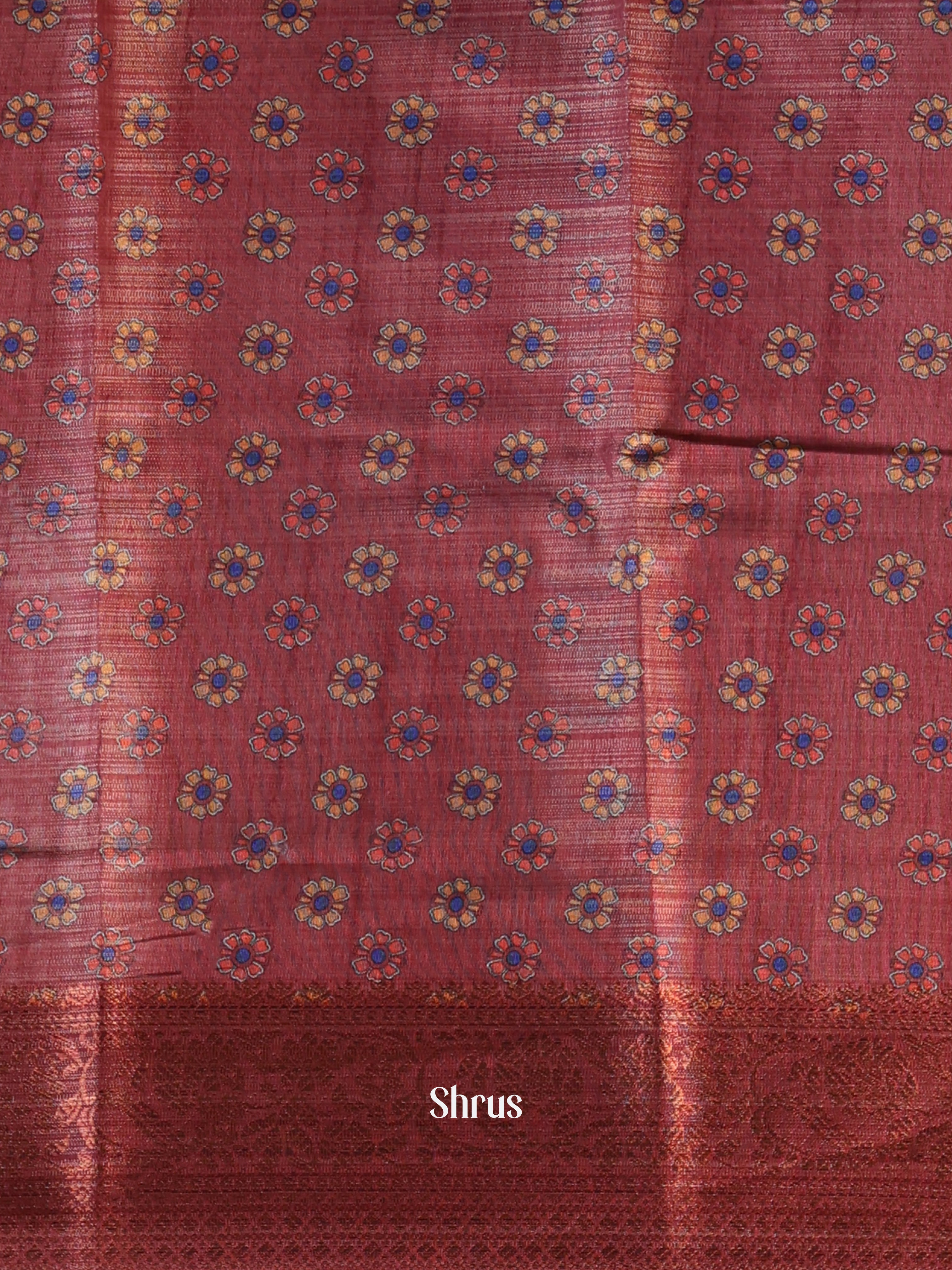 Lite Peach & Brown- Semi Tissue Saree - Shop on Shrus.com