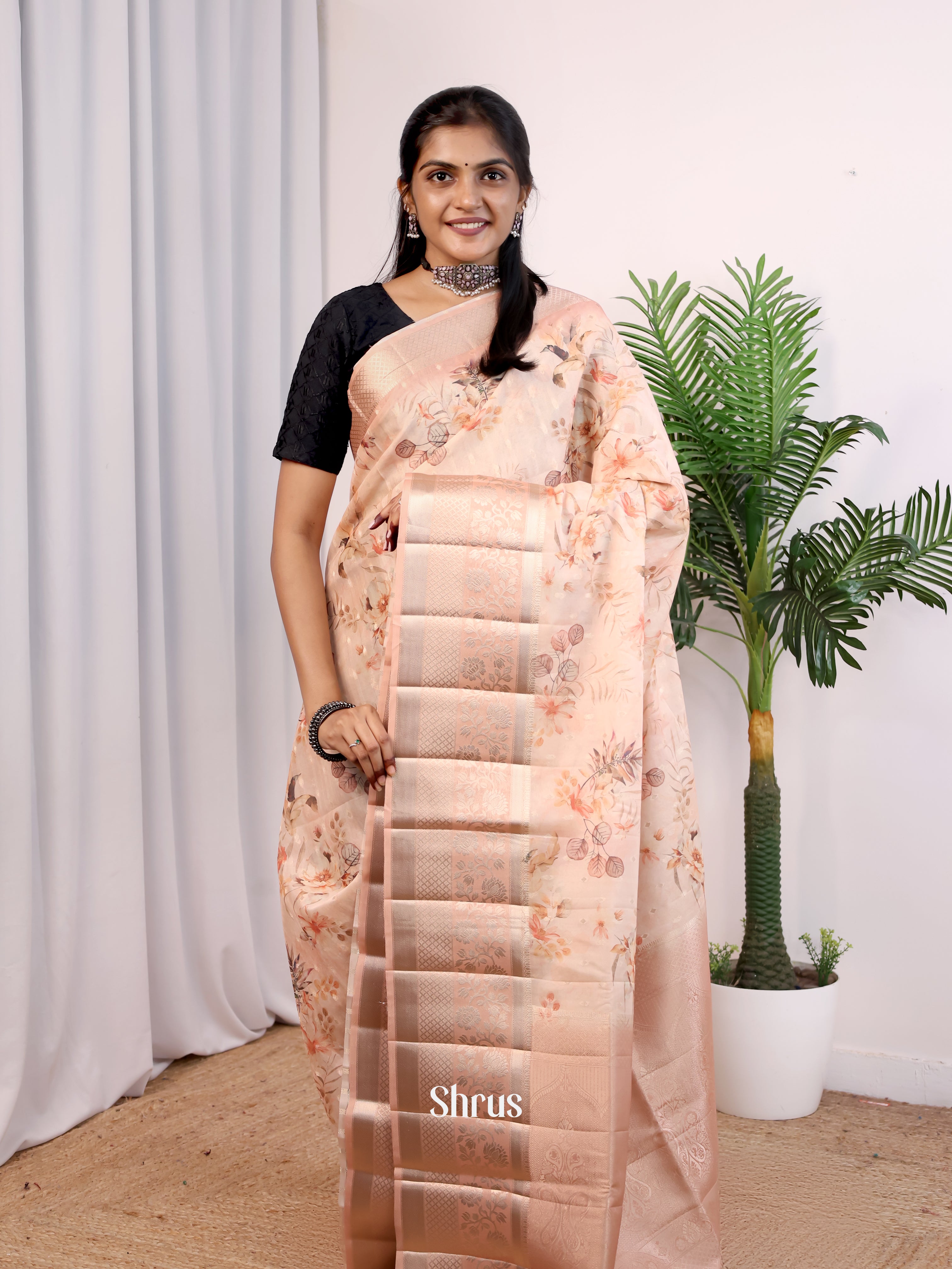 Pink floral - Printed chanderi Saree