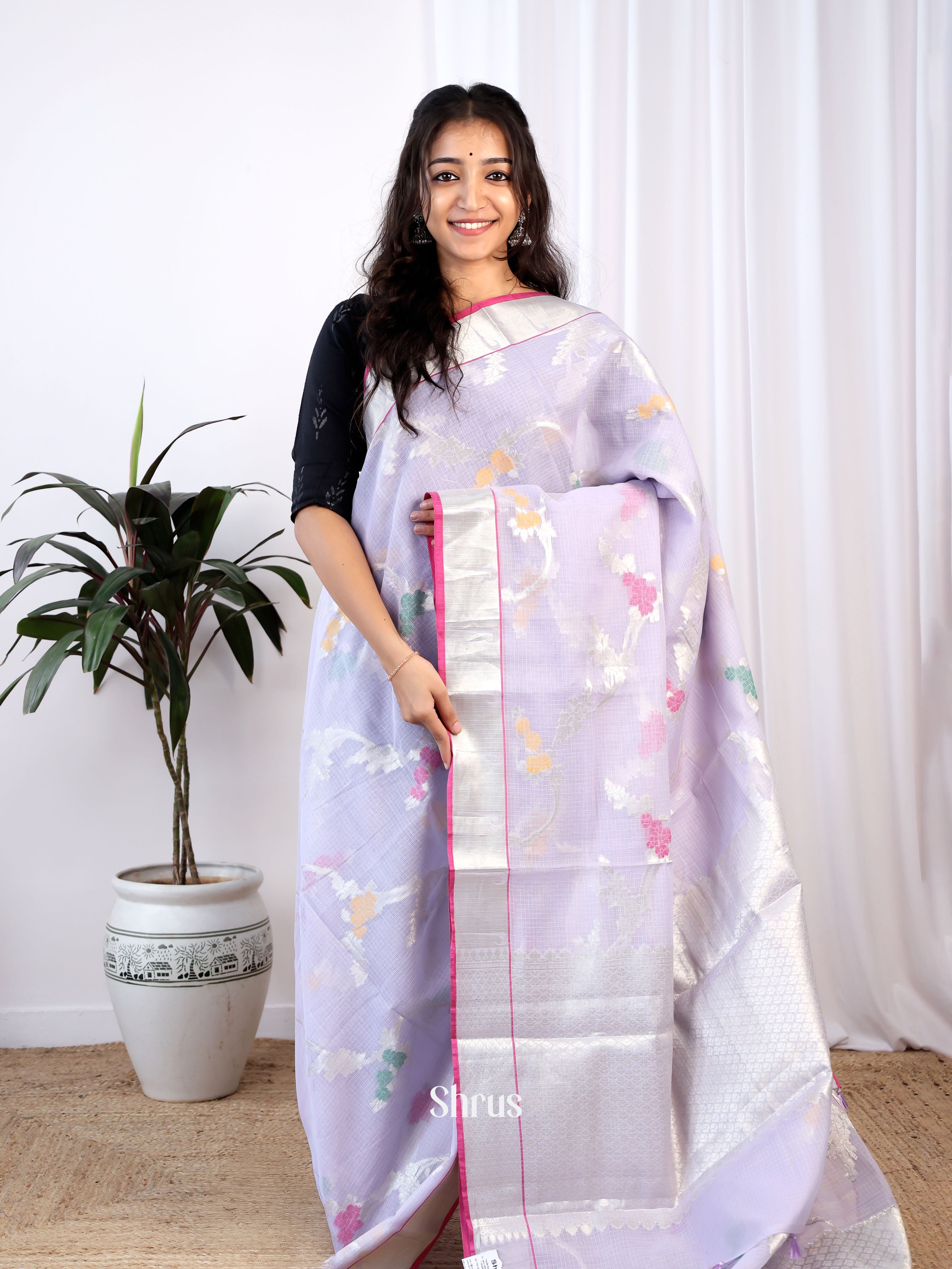 Mild Lavender & Pink - Kora Banarasi Saree - Shop on Shrus.com