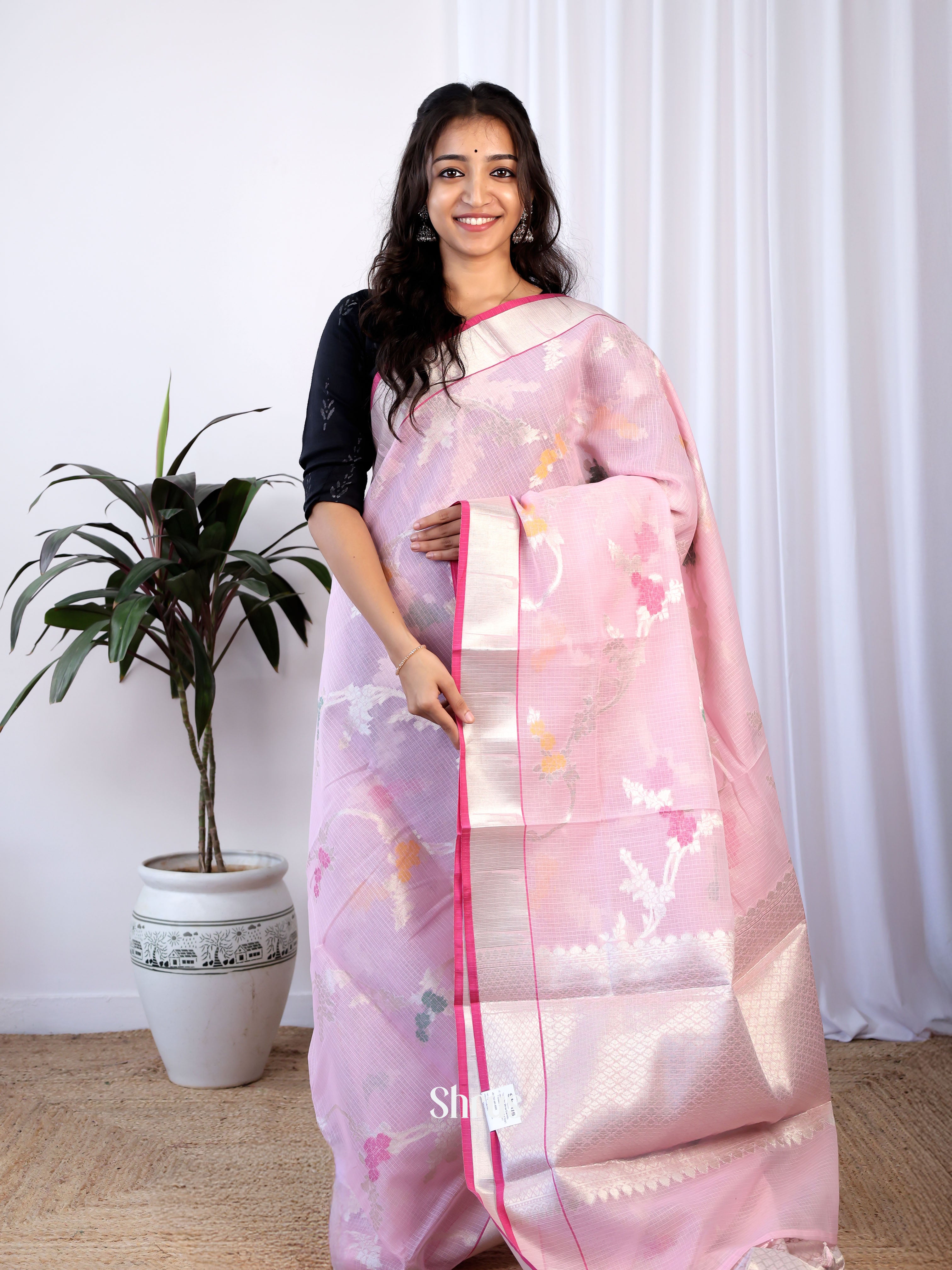 Baby Pink & Pink - Kora Banarasi Saree - Shop on Shrus.com