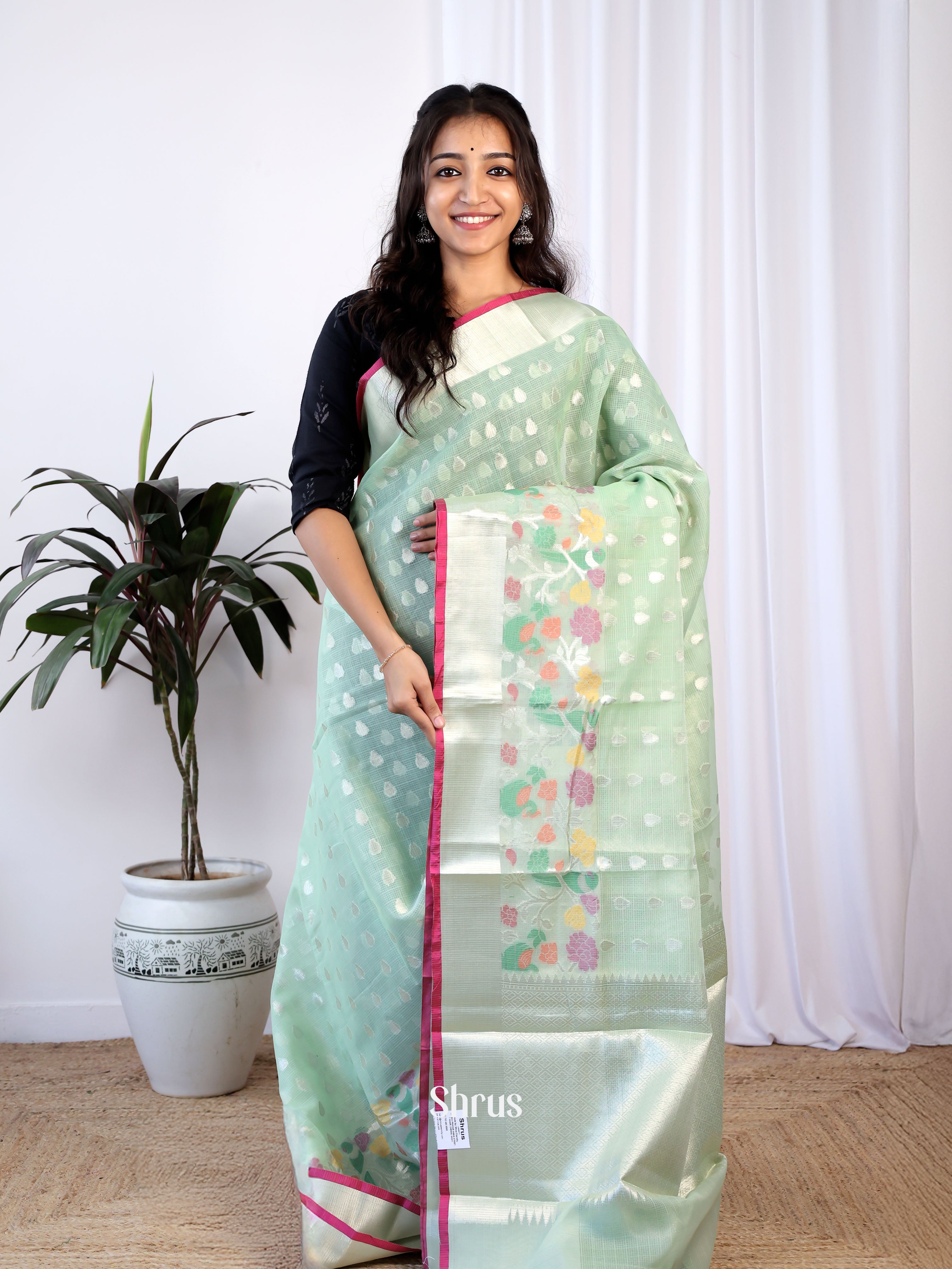 Green & Pink- Kora Banarasi Saree - Shop on Shrus.com