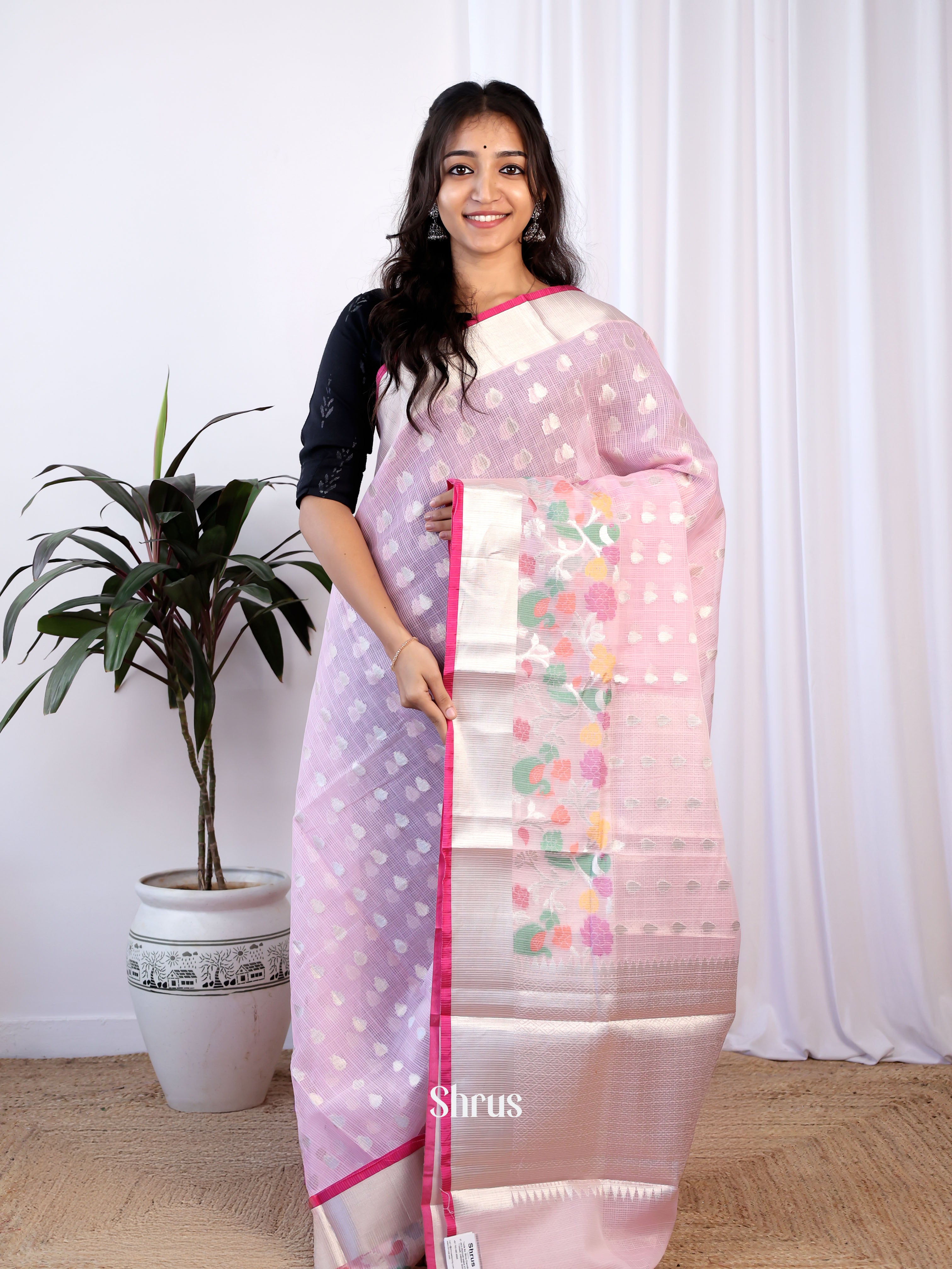 Baby Pink- Kora Banarasi Saree - Shop on Shrus.com