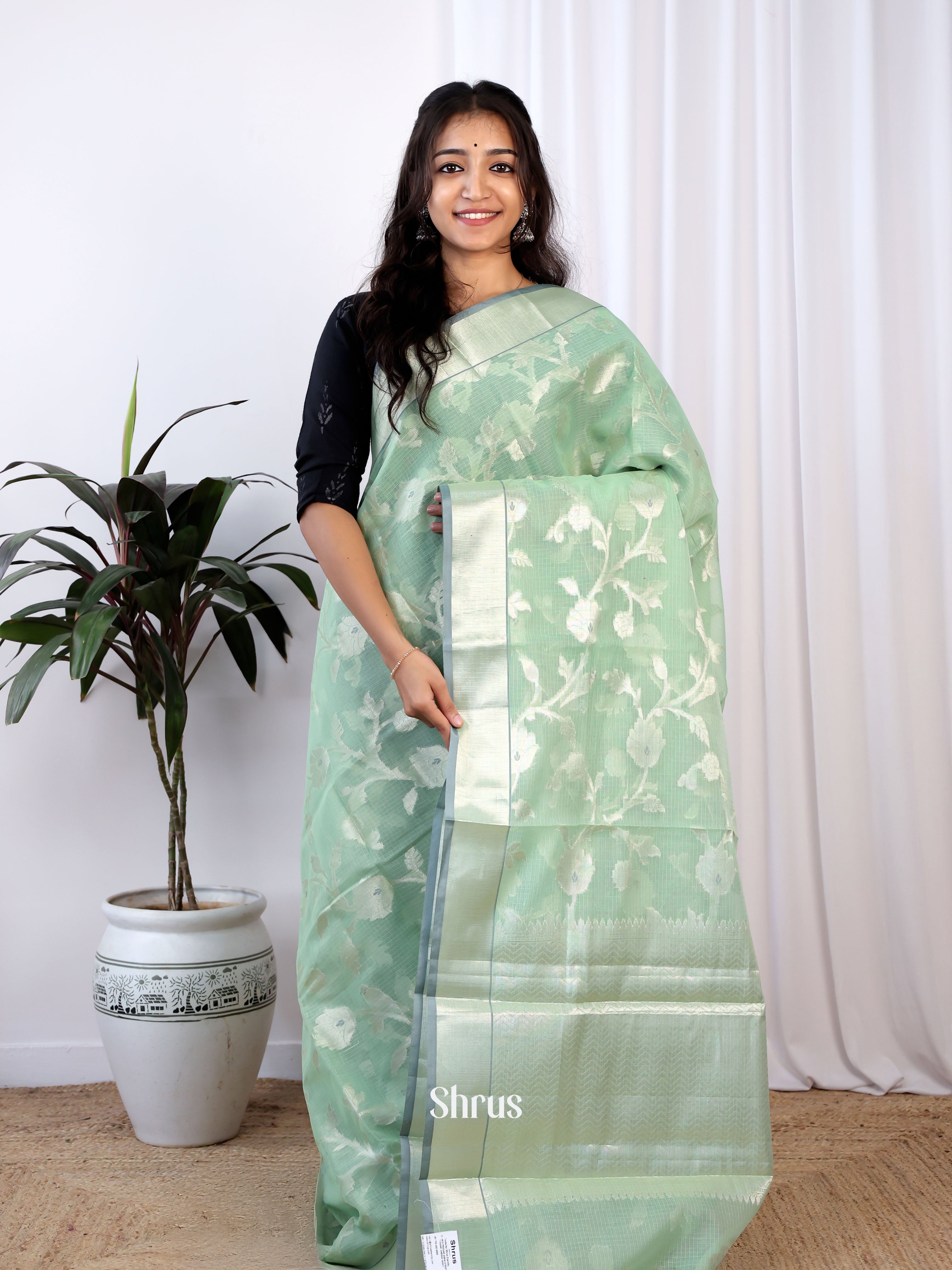 Green- Kora Banarasi Saree - Shop on Shrus.com