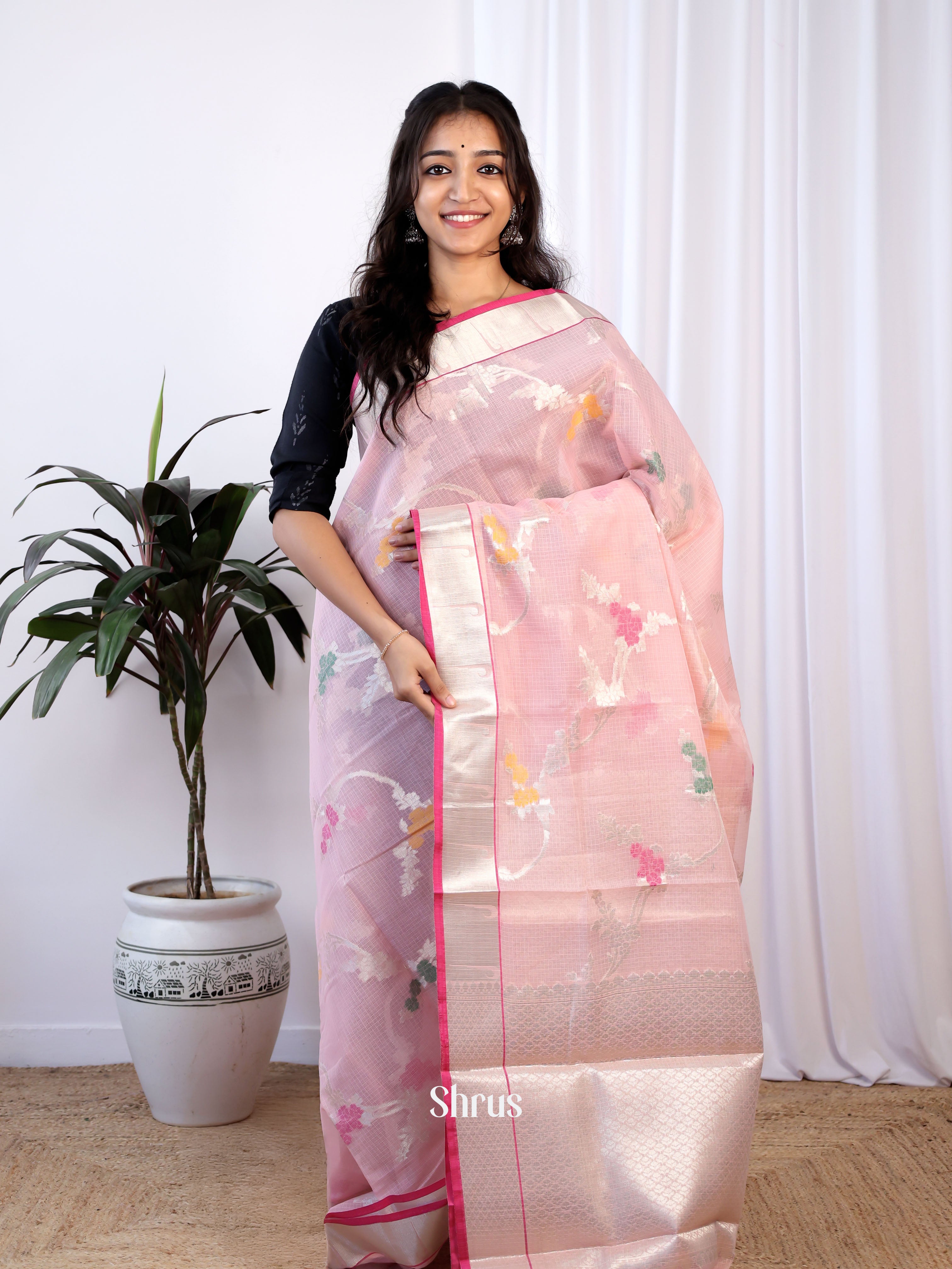 Baby Pink & Pink - Kora Banarasi Saree - Shop on Shrus.com