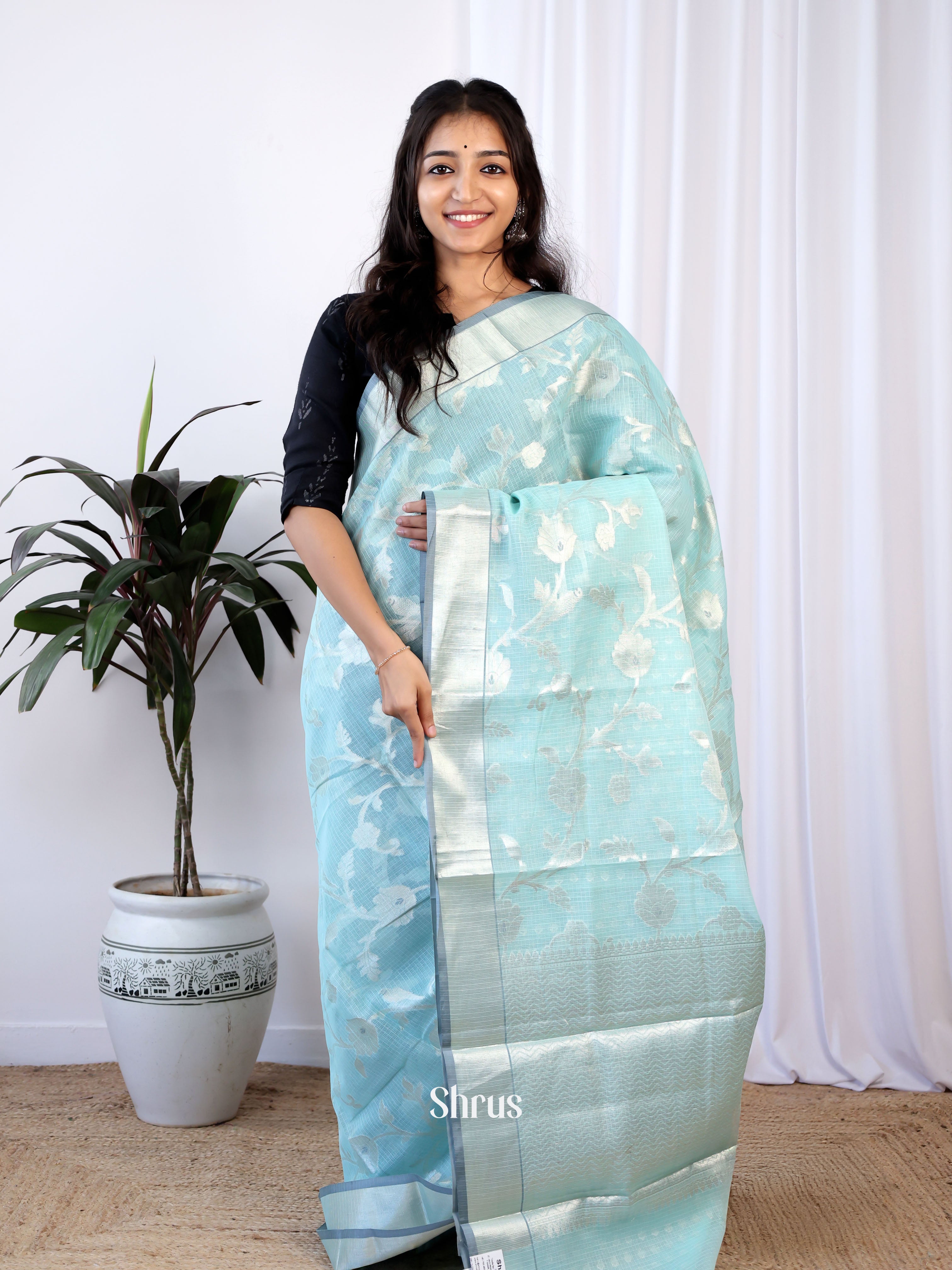 Blue- Kora Banarasi Saree - Shop on Shrus.com
