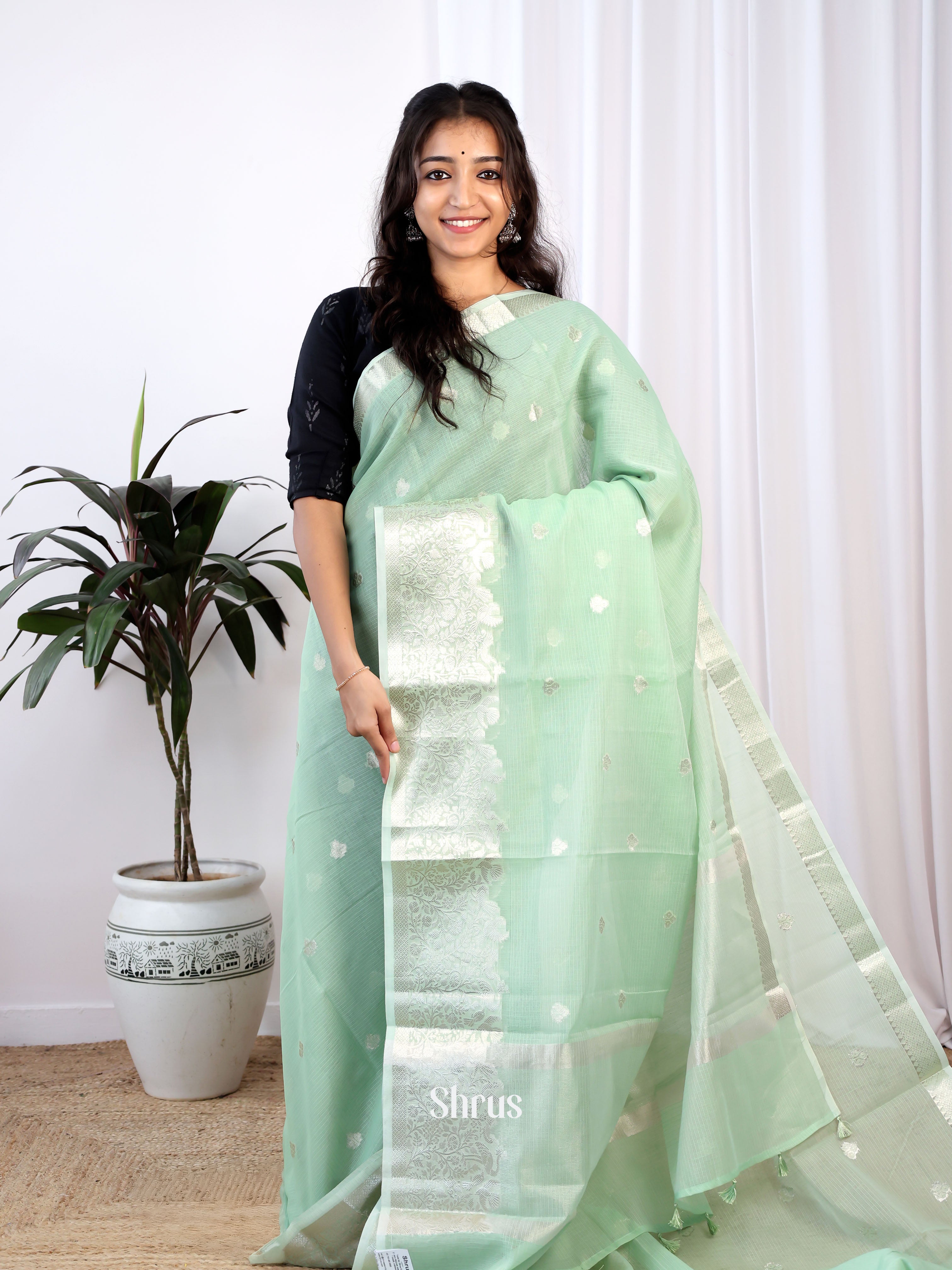 Green - Kora Banarasi Saree - Shop on Shrus.com