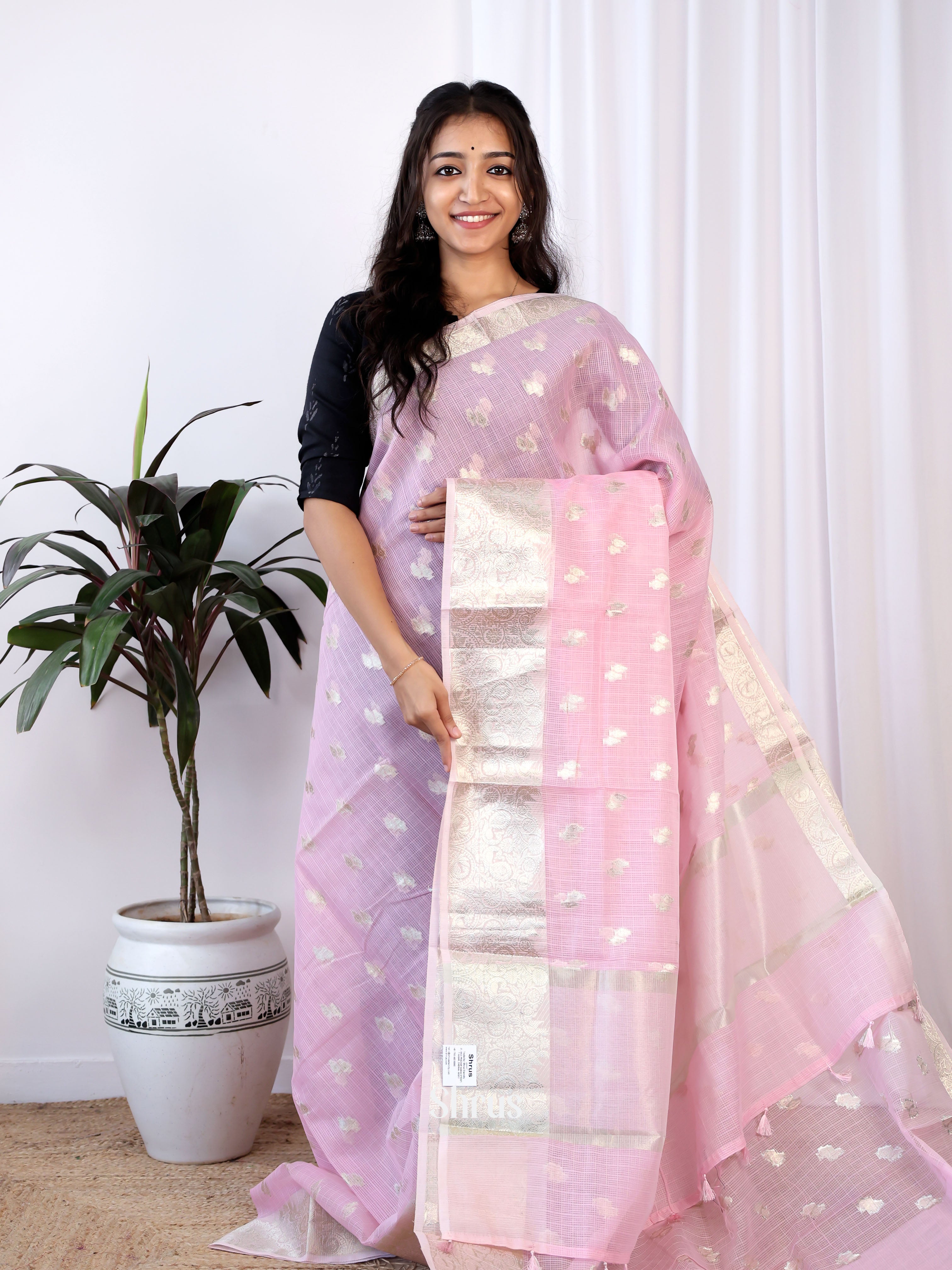 Pink- Kora Banarasi Saree - Shop on Shrus.com