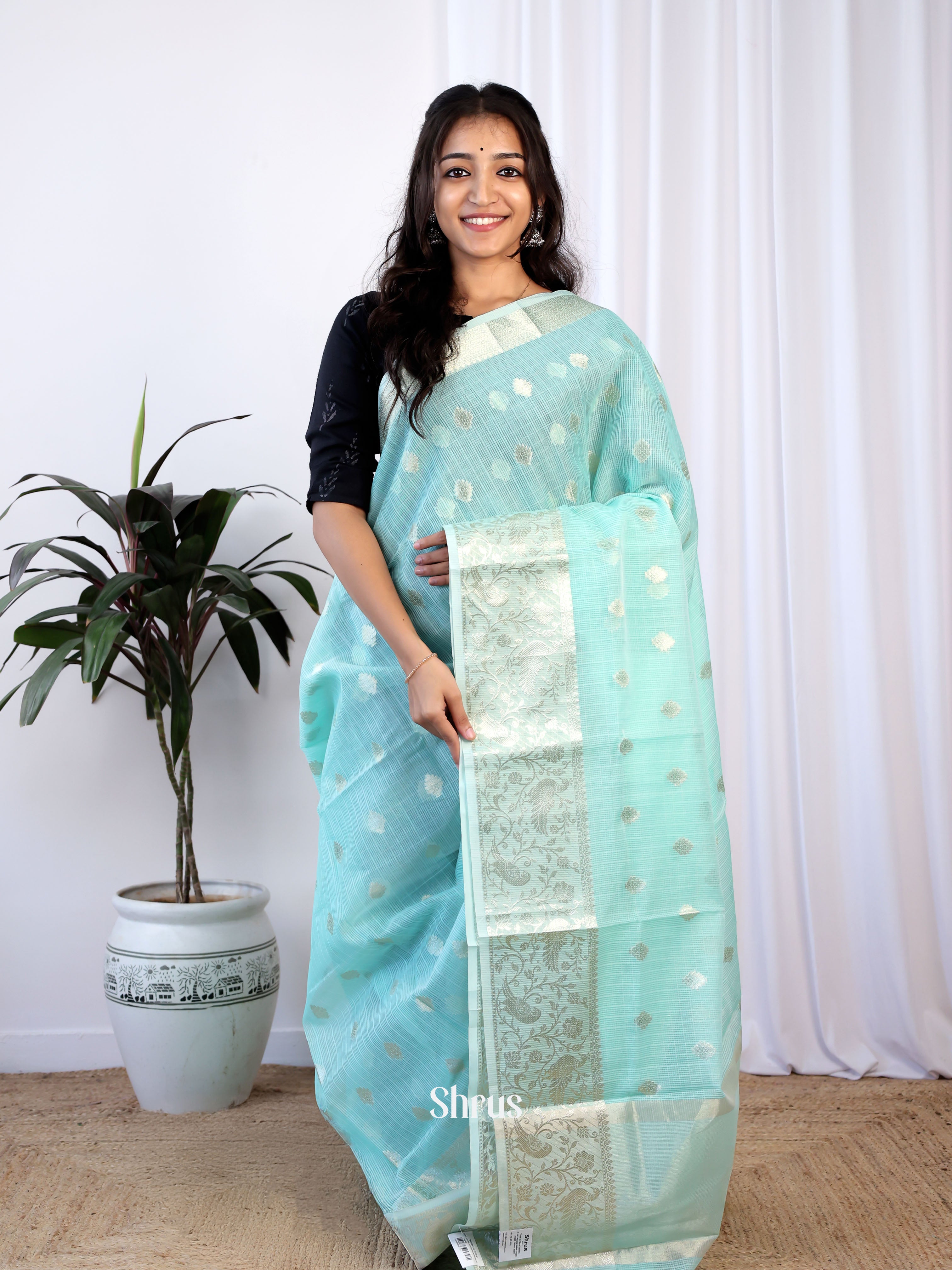 Blue - Kora Banarasi Saree - Shop on Shrus.com