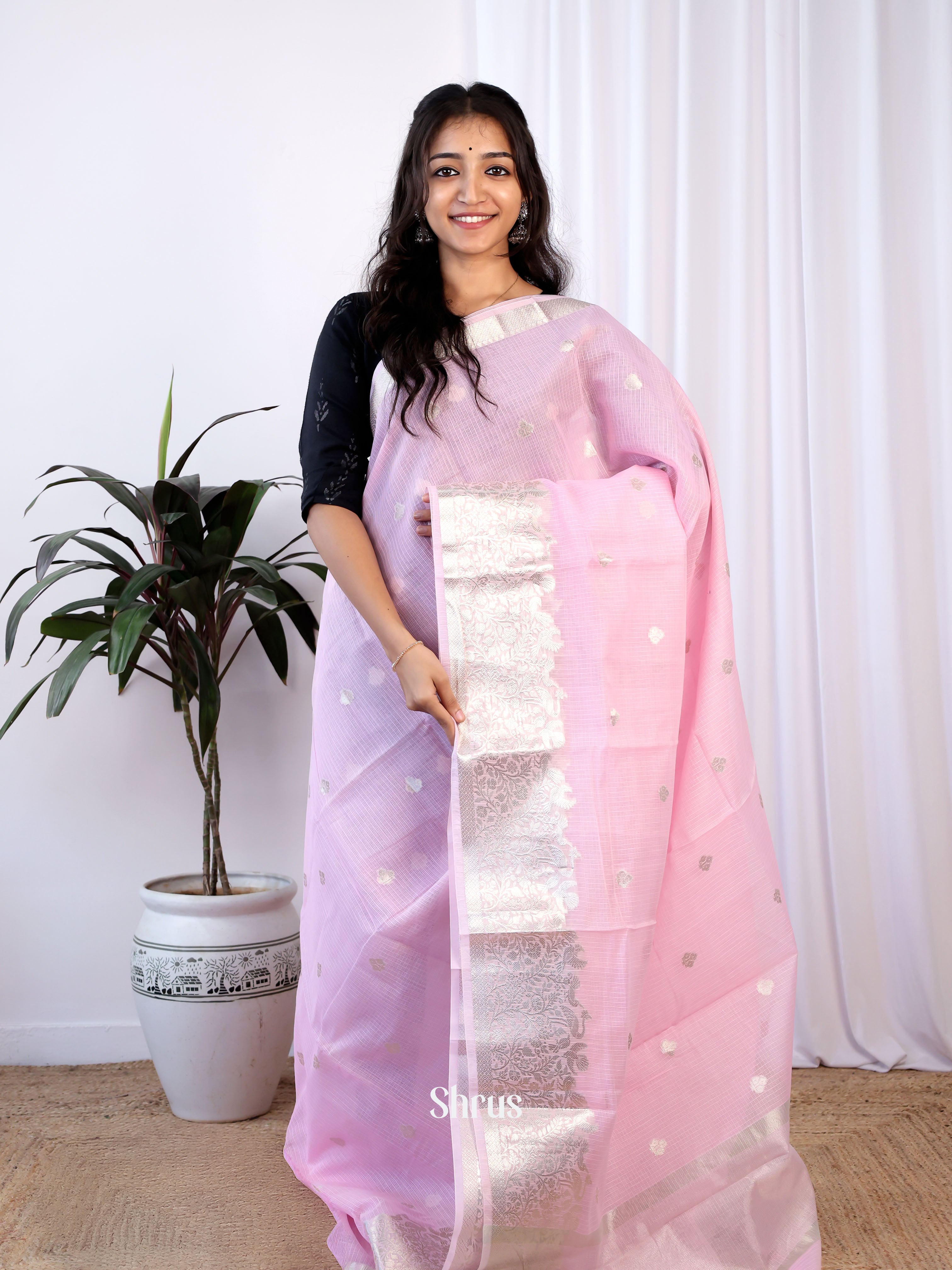 Pink- Kora Banarasi Saree - Shop on Shrus.com