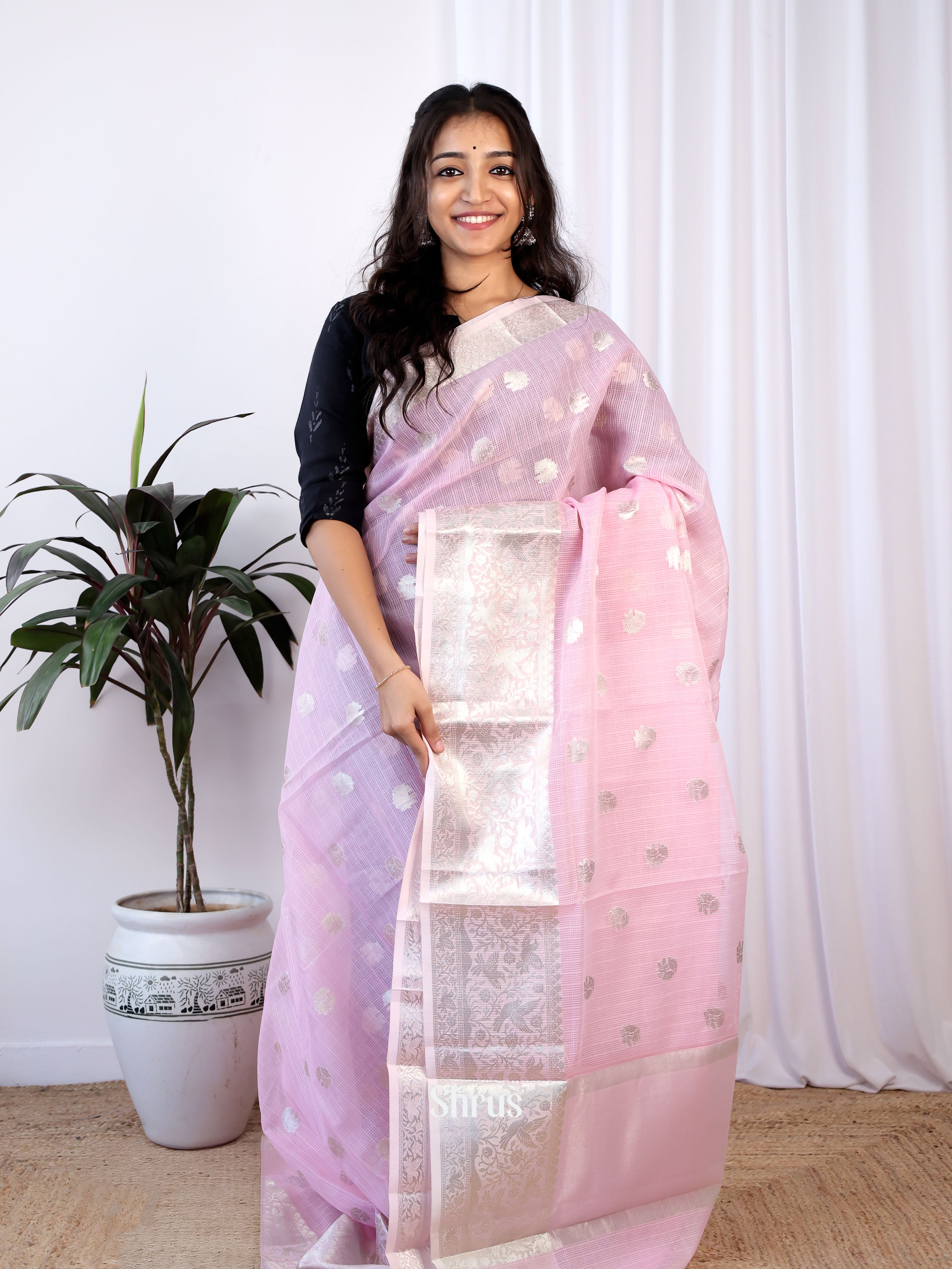 Pink- Kora Banarasi Saree - Shop on Shrus.com