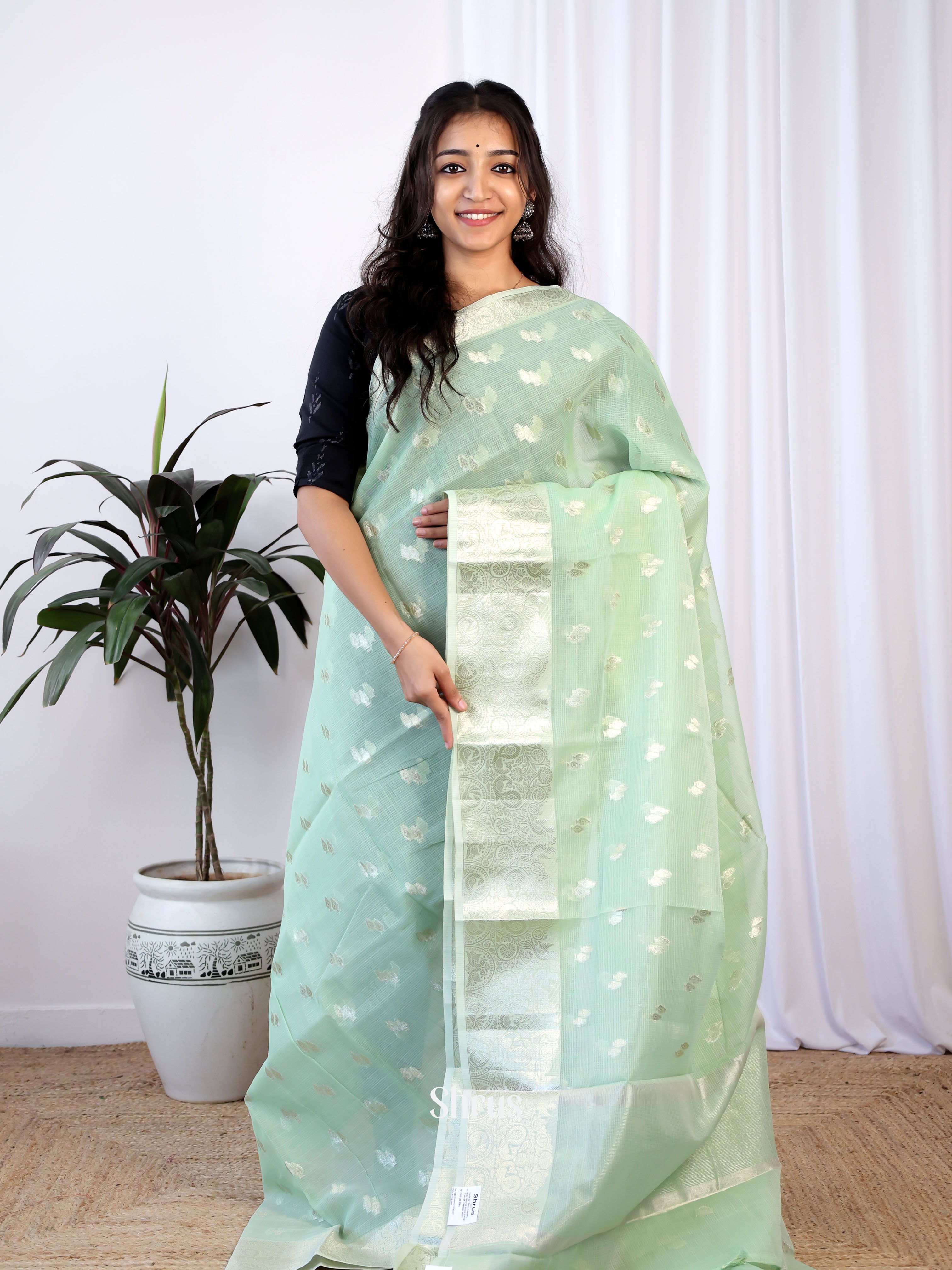 Green - Kora Banarasi Saree - Shop on Shrus.com