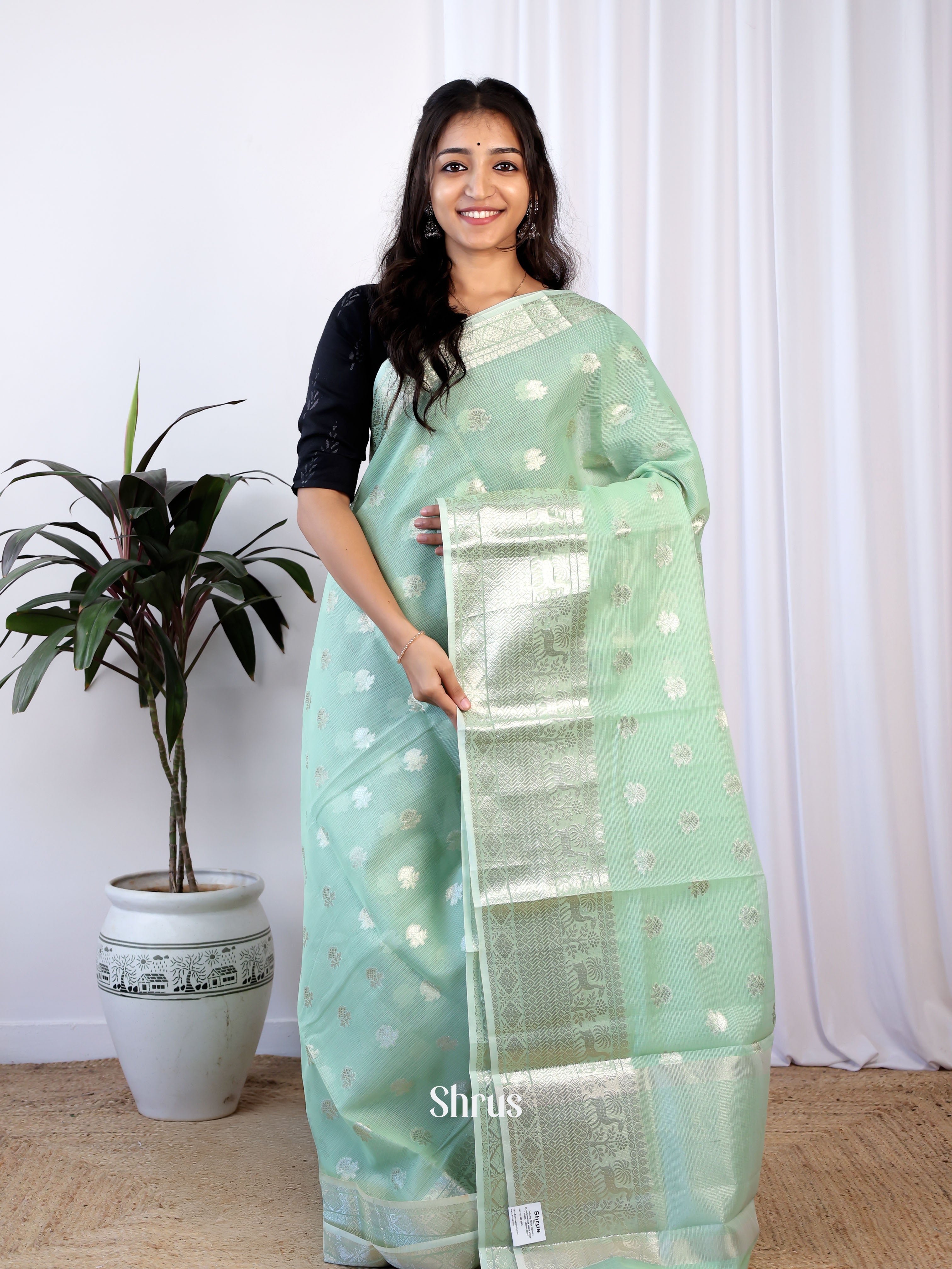 Green- Kora Banarasi Saree - Shop on Shrus.com