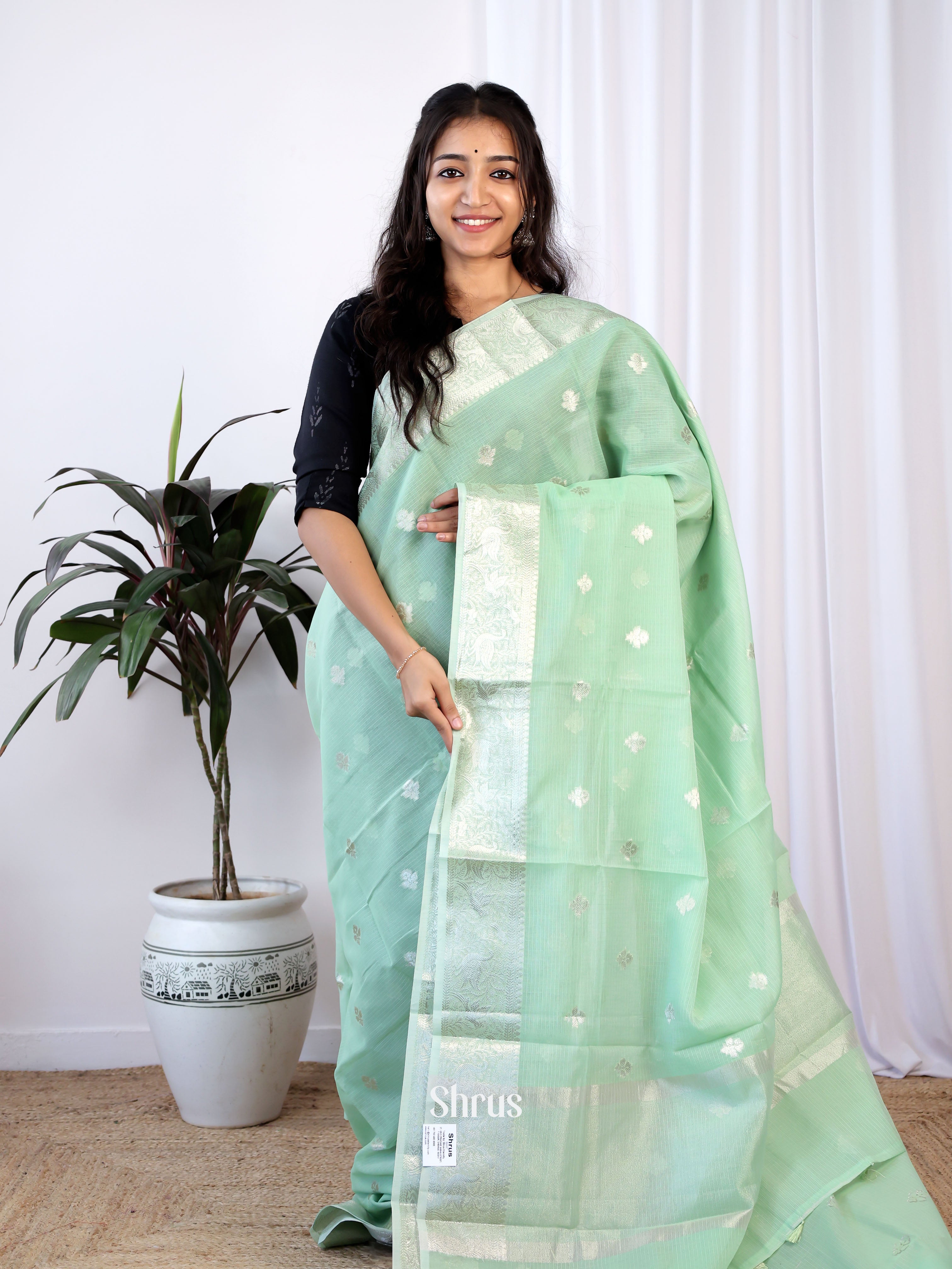 Green - Kora Banarasi Saree - Shop on Shrus.com