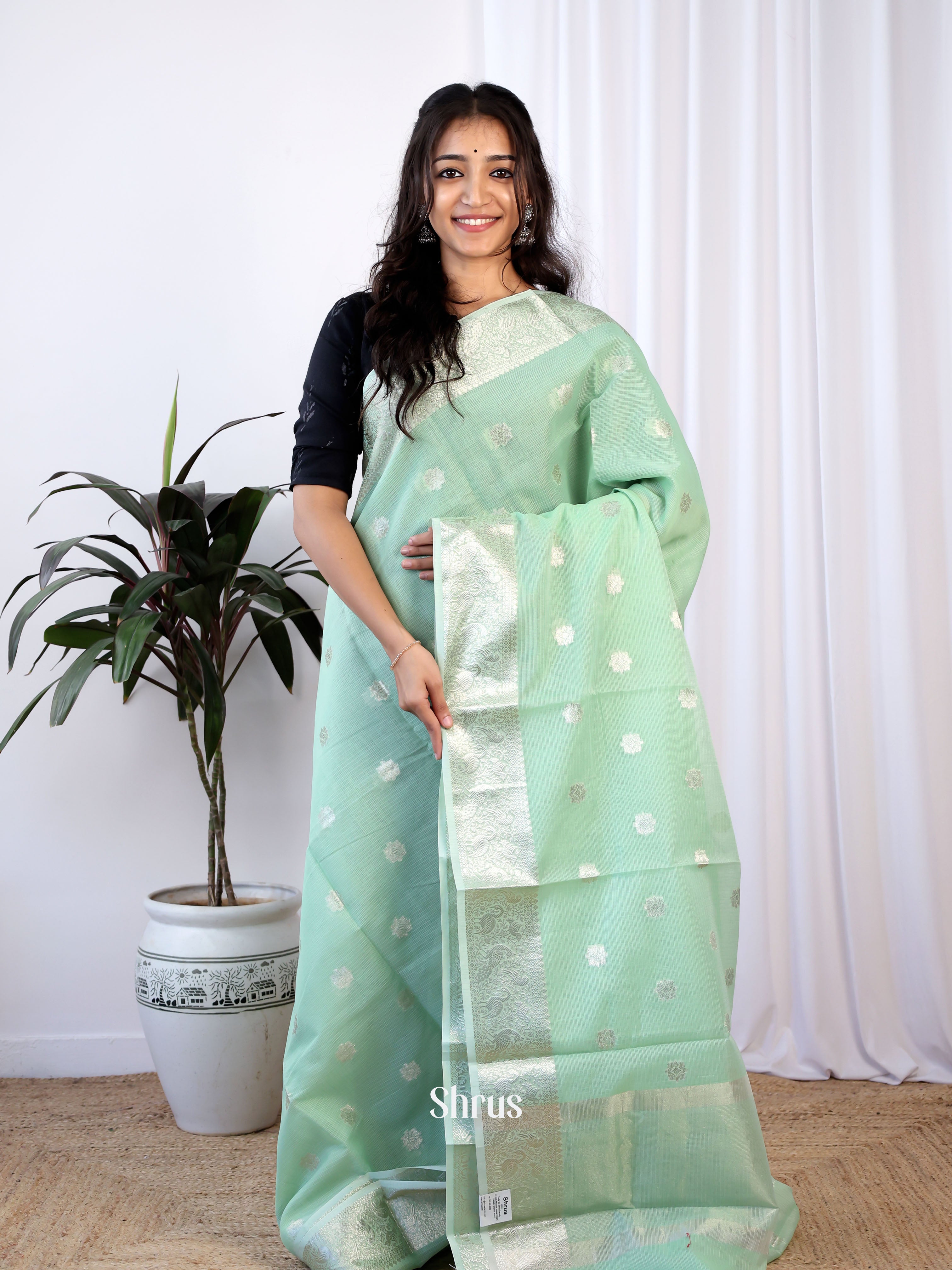 Green - Kora Banarasi Saree - Shop on Shrus.com