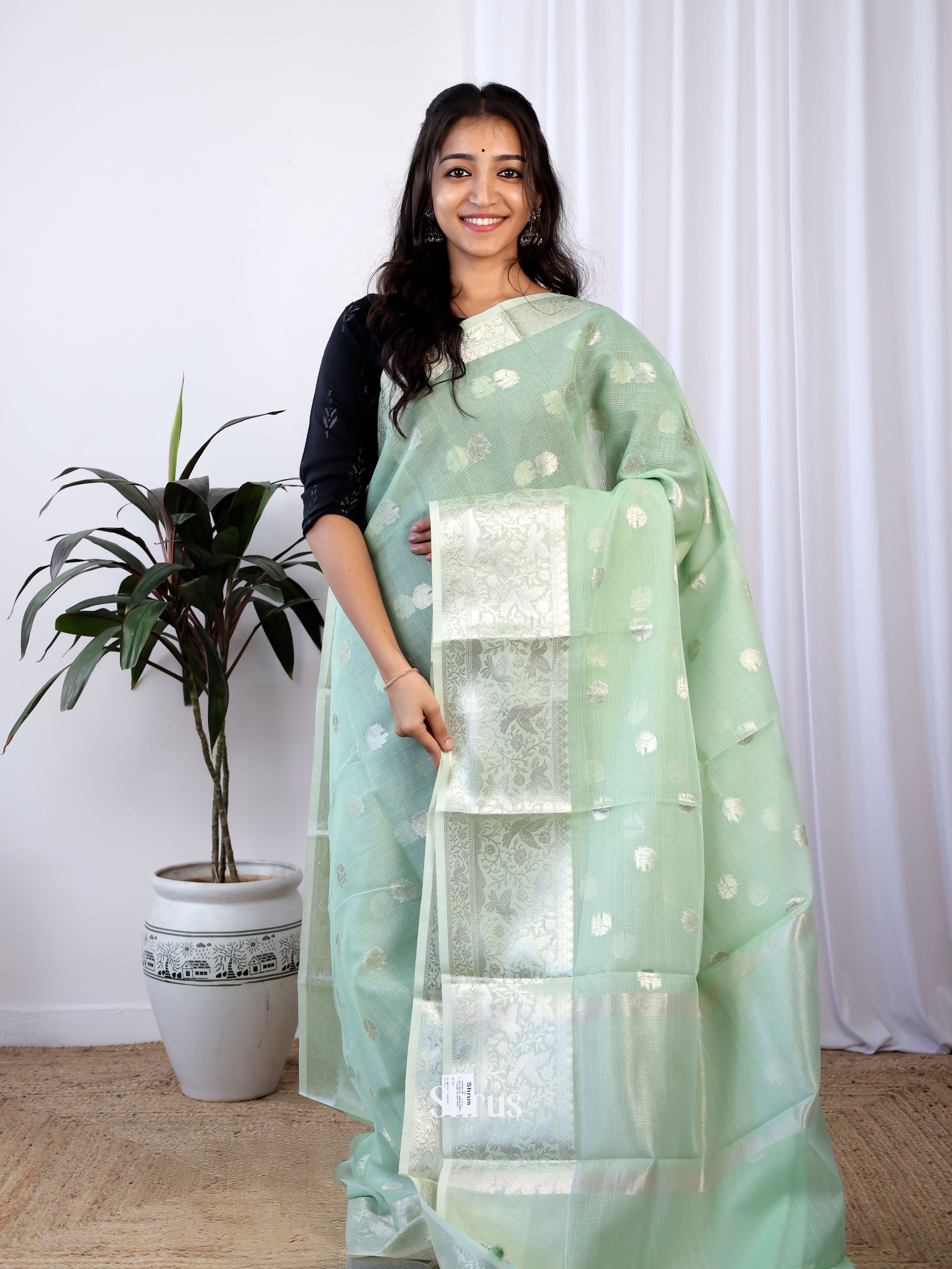 Green - Kora Banarasi Saree - Shop on Shrus.com