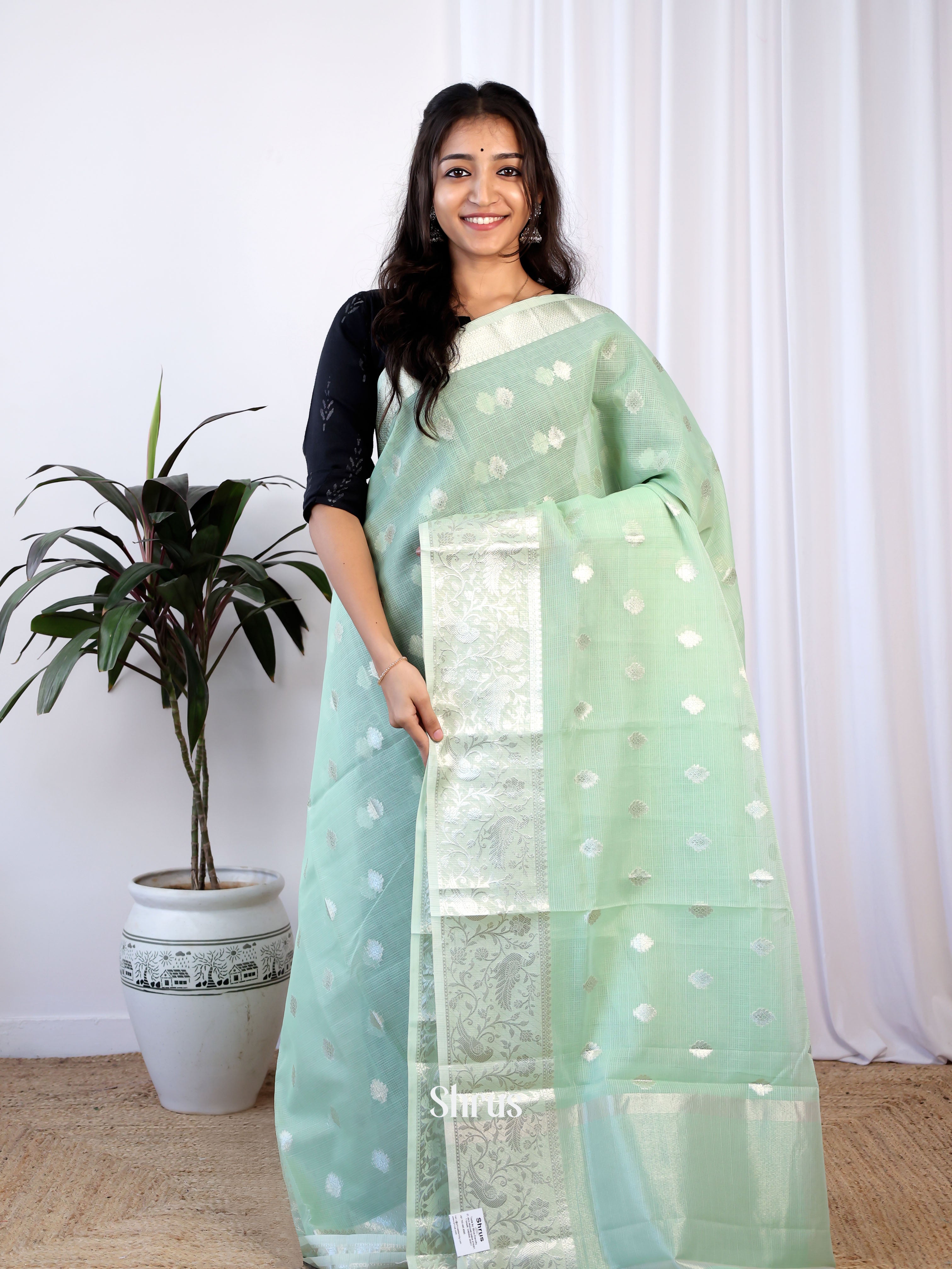 Green- Kora Banarasi Saree - Shop on Shrus.com