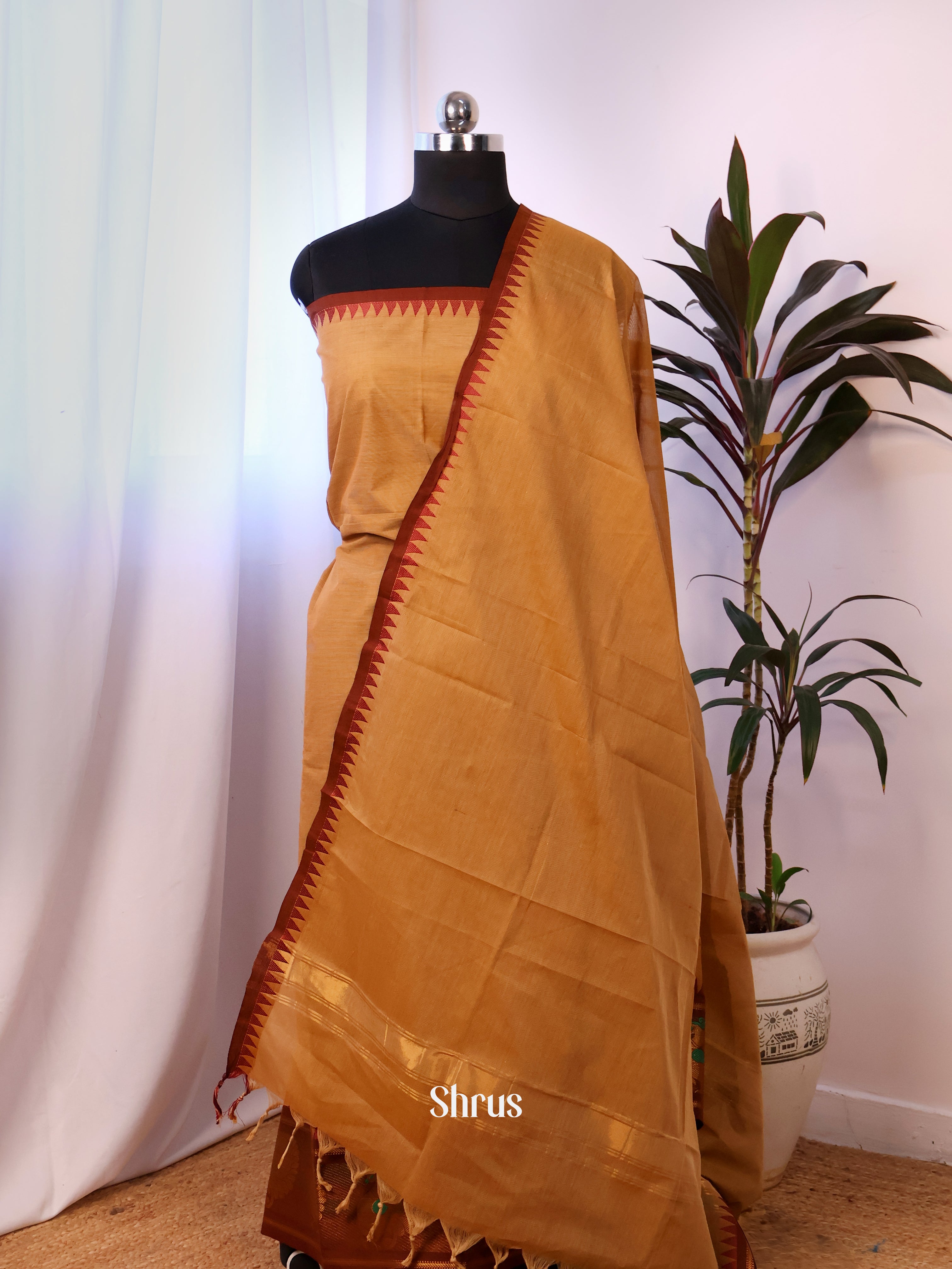 Brown - chettinad top & dupatta combo - Shop on Shrus.com