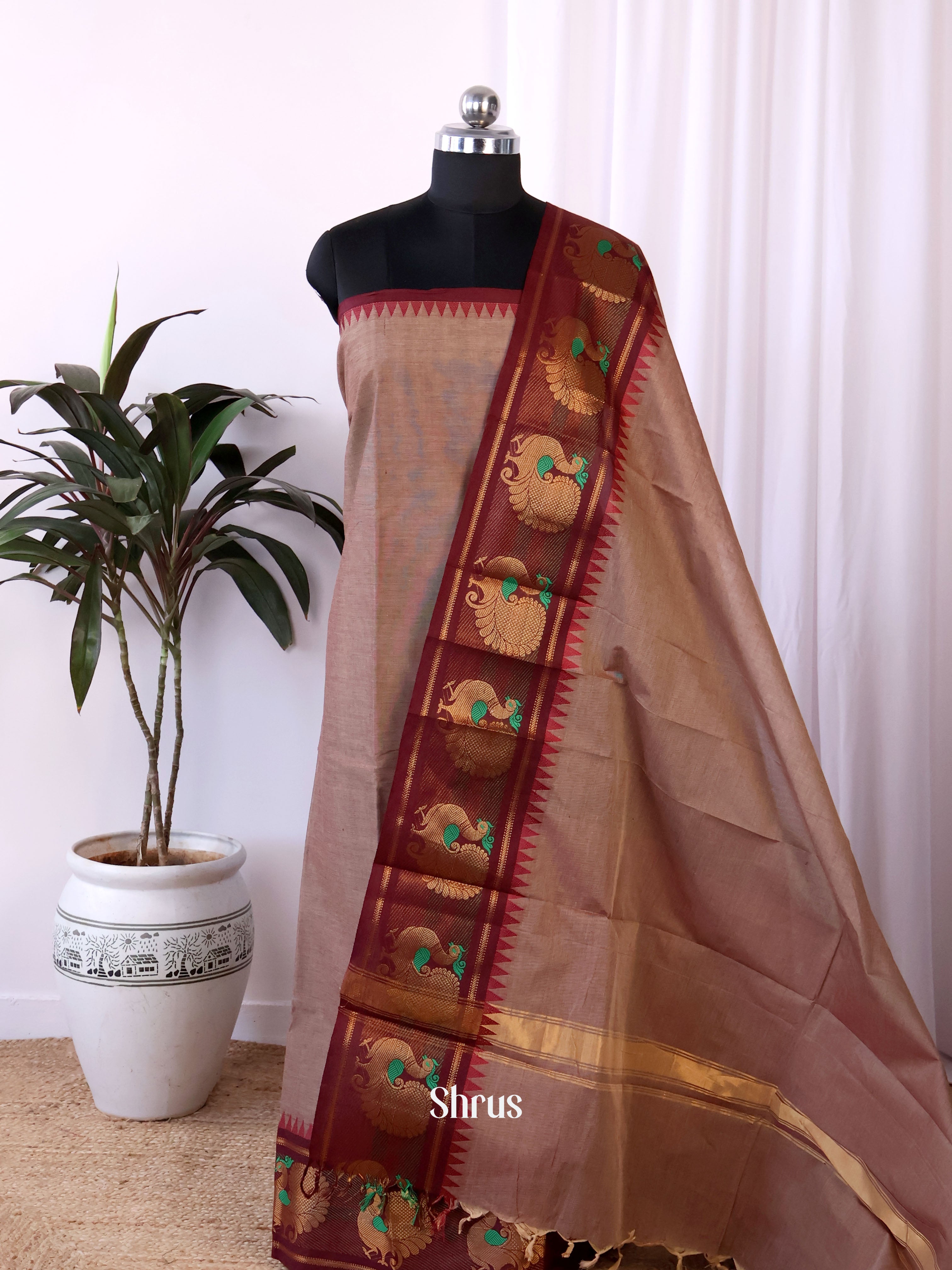 Grey & Brown- chettinad top & dupatta combo - Shop on Shrus.com
