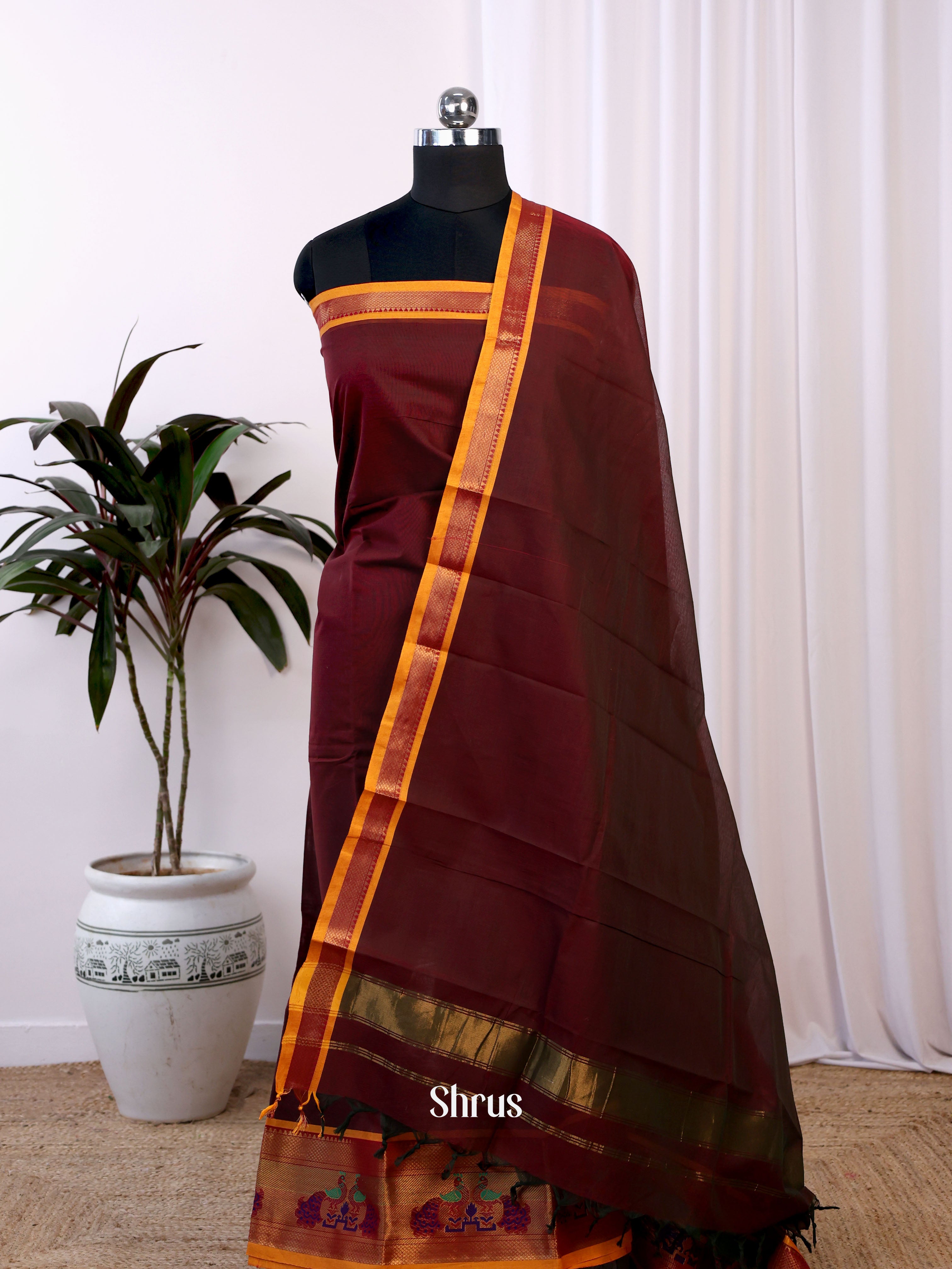 Brown - chettinad top & dupatta combo - Shop on Shrus.com