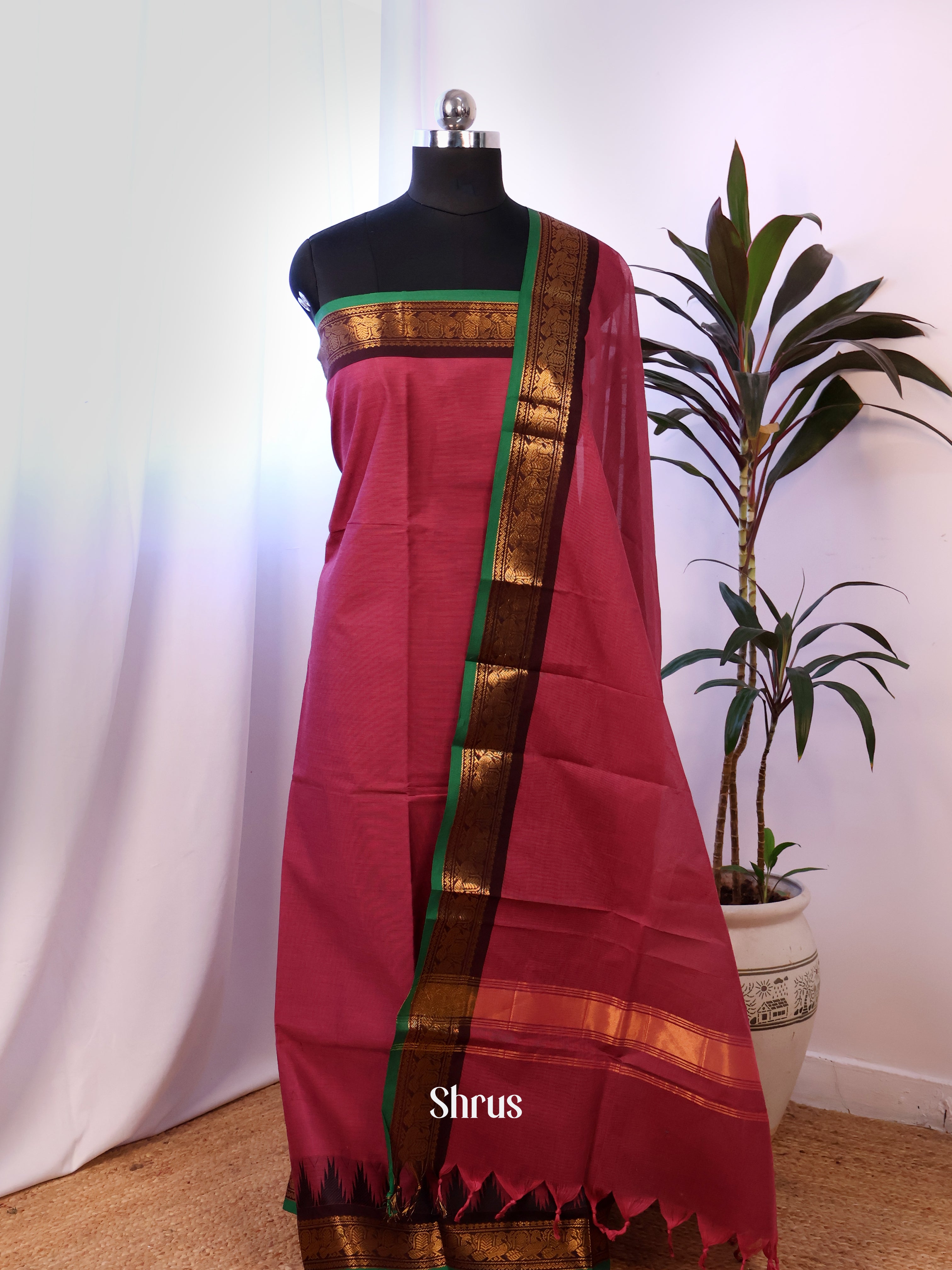 Pink & Brown - chettinad top & dupatta combo - Shop on Shrus.com