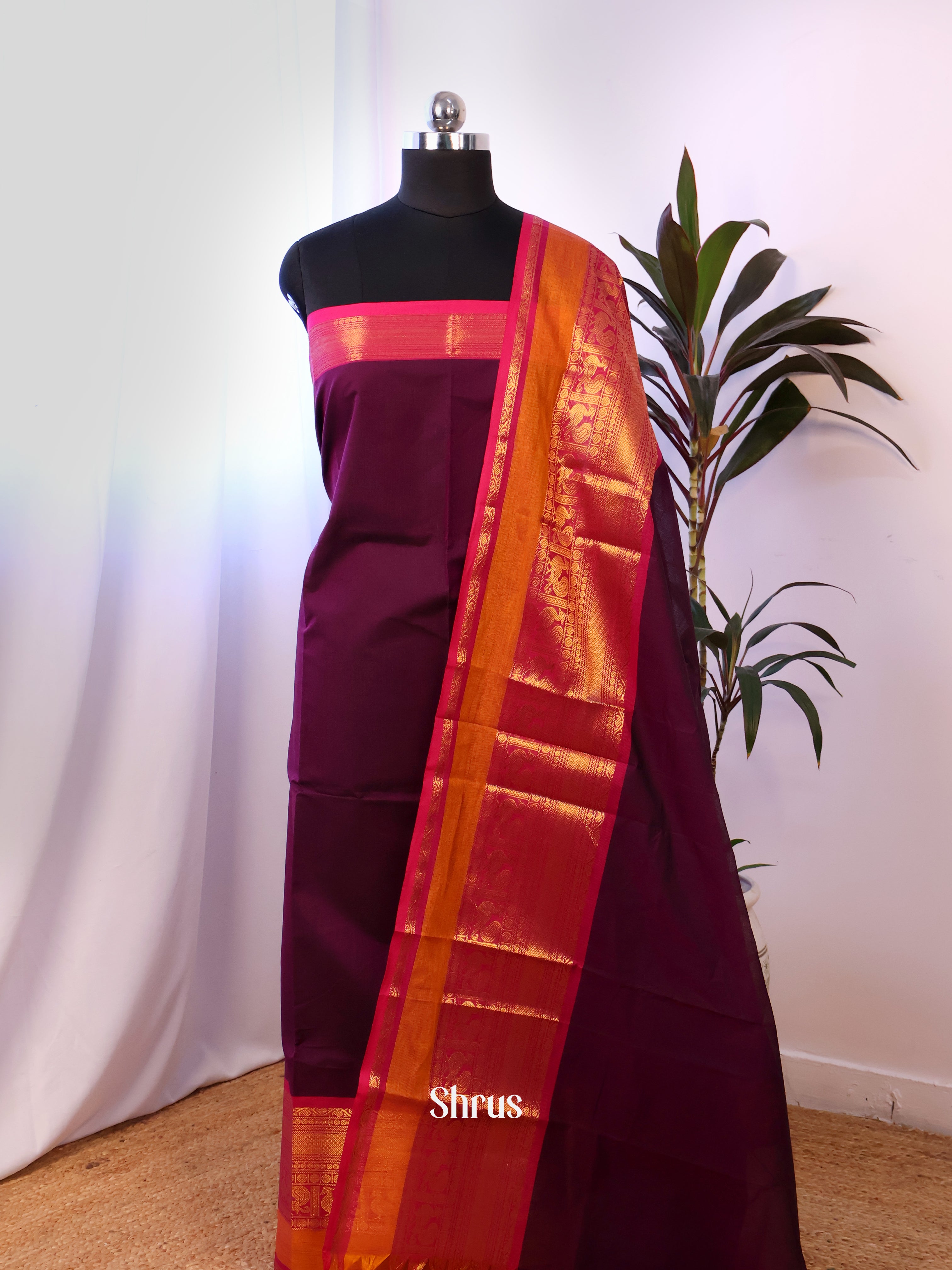 Wine & Pink - chettinad top & dupatta combo - Shop on Shrus.com