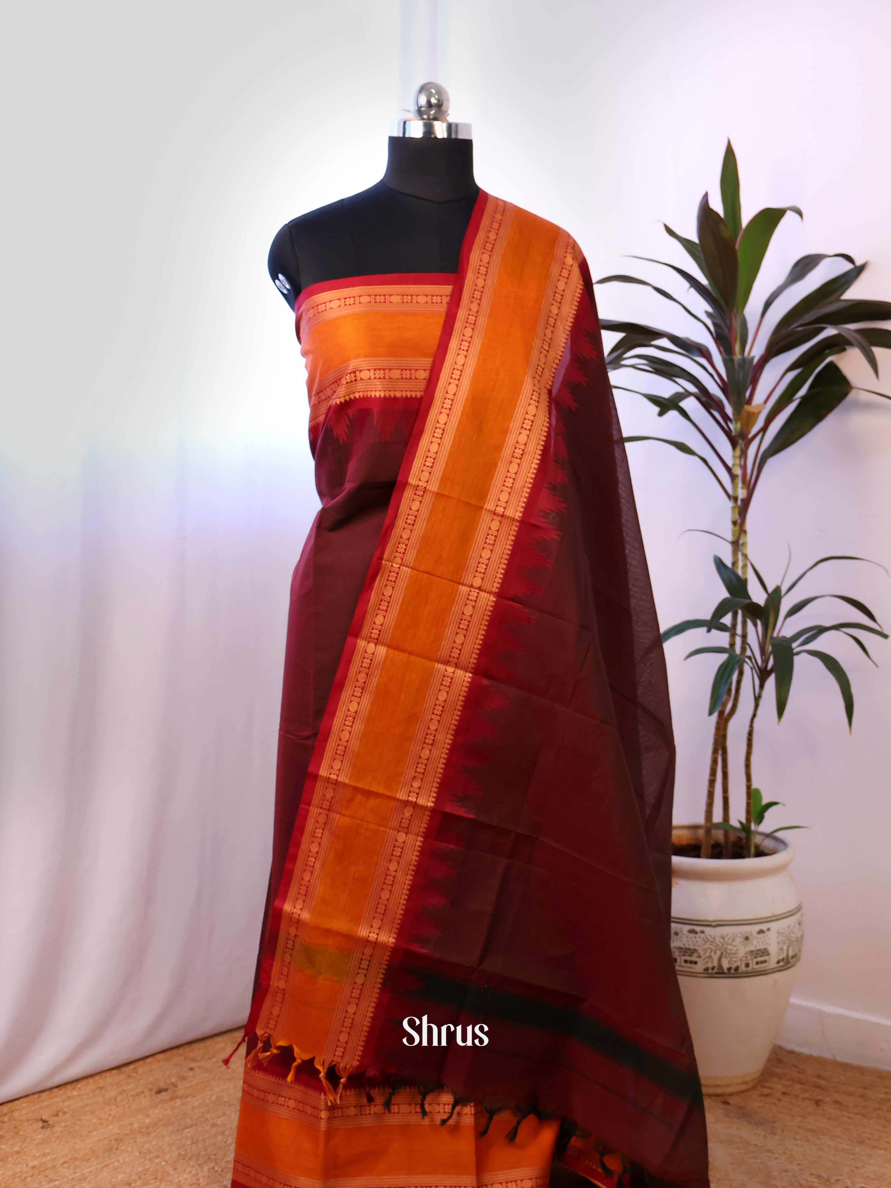 Brown & Mustard - chettinad top & dupatta combo - Shop on Shrus.com