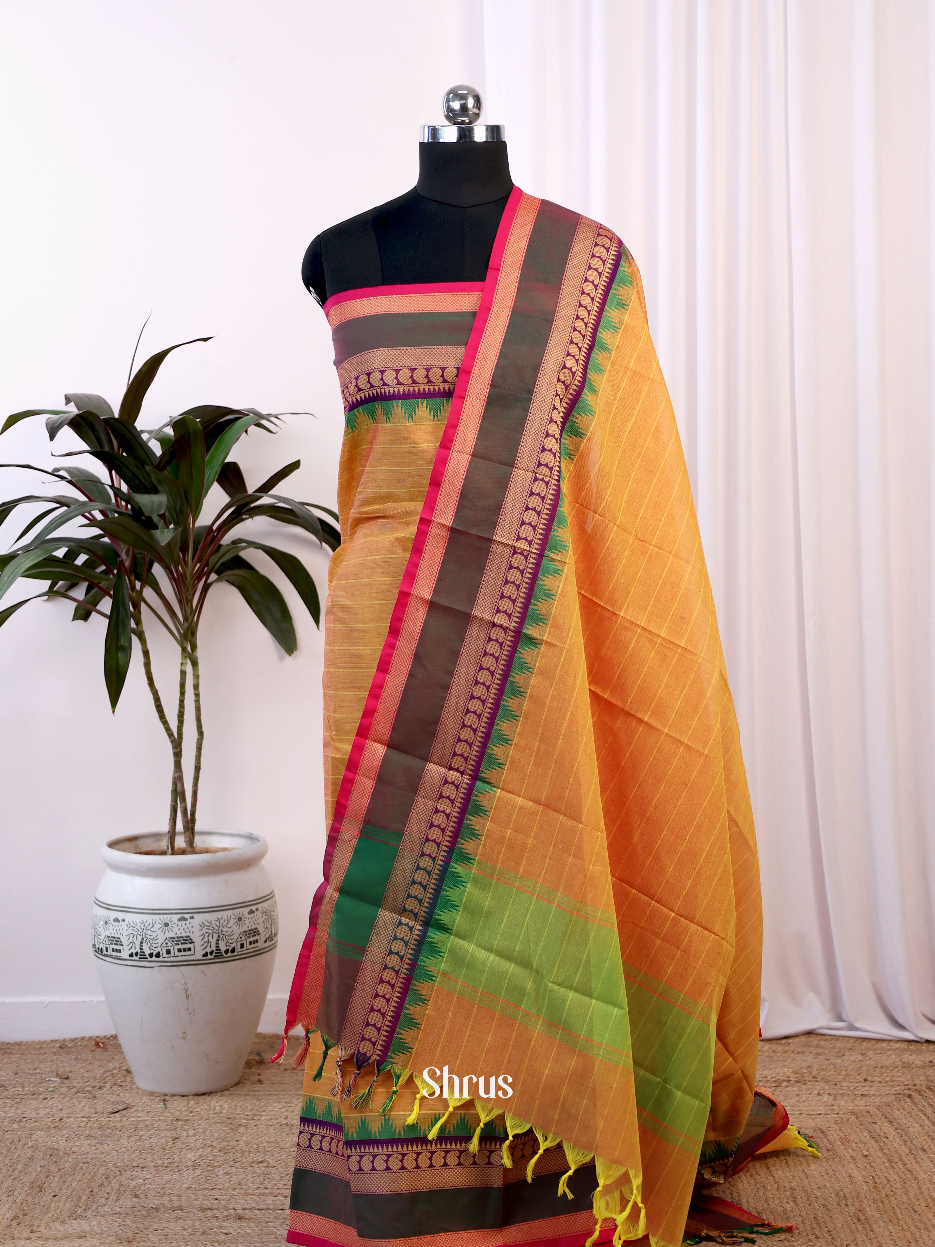 Orange & Green - chettinad top & dupatta combo - Shop on Shrus.com