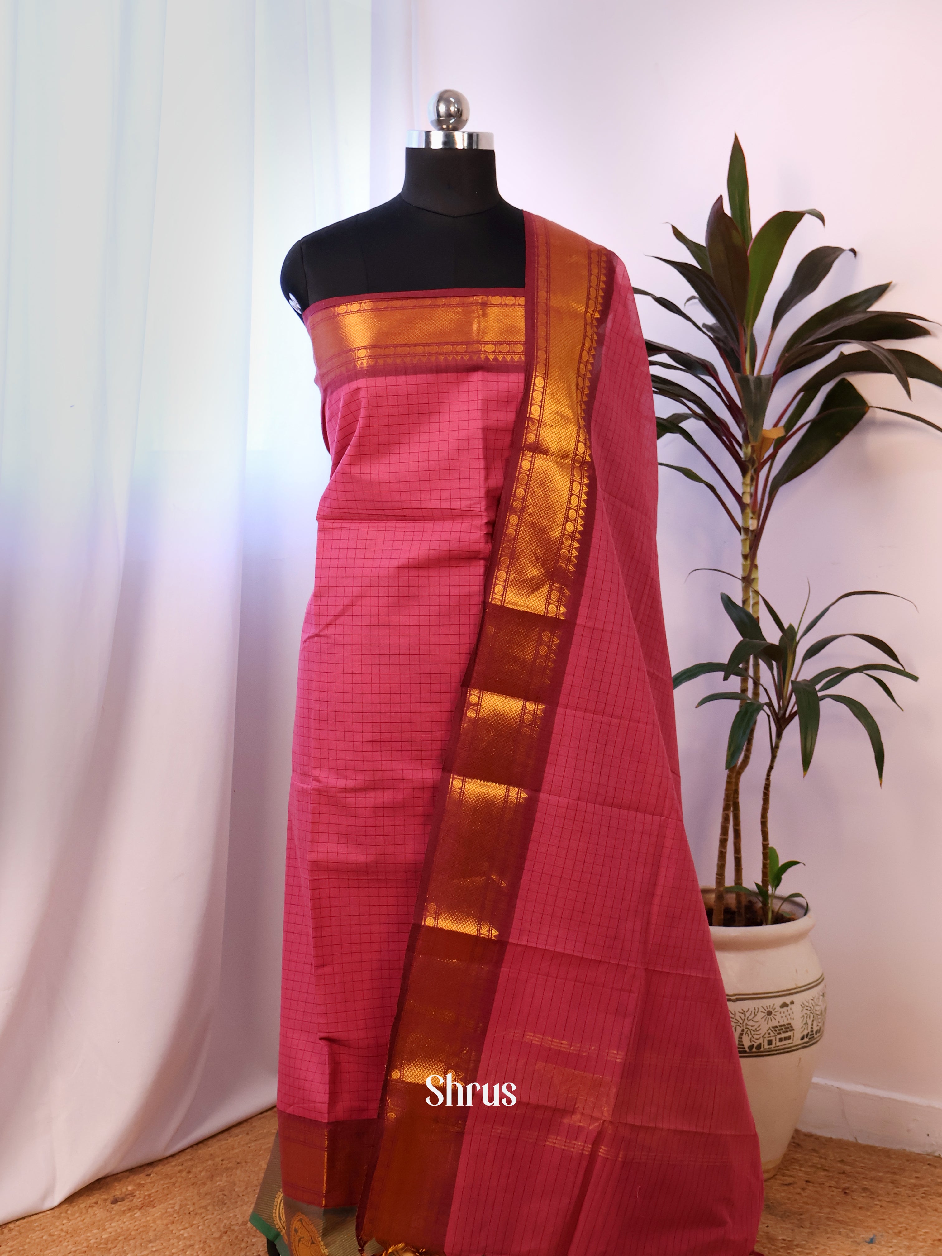 Pink & Green - chettinad top & dupatta combo - Shop on Shrus.com
