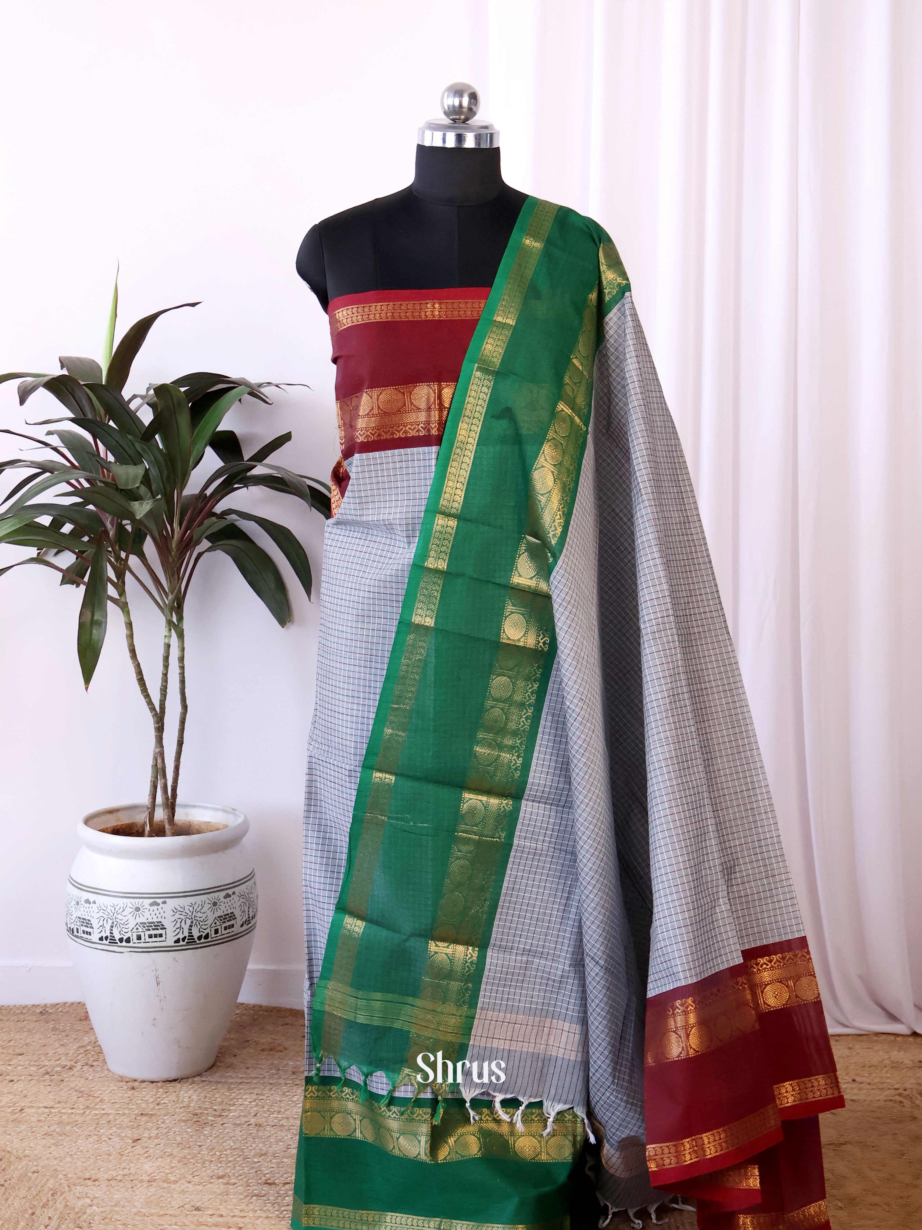 Grey & Green - chettinad top & dupatta combo - Shop on Shrus.com