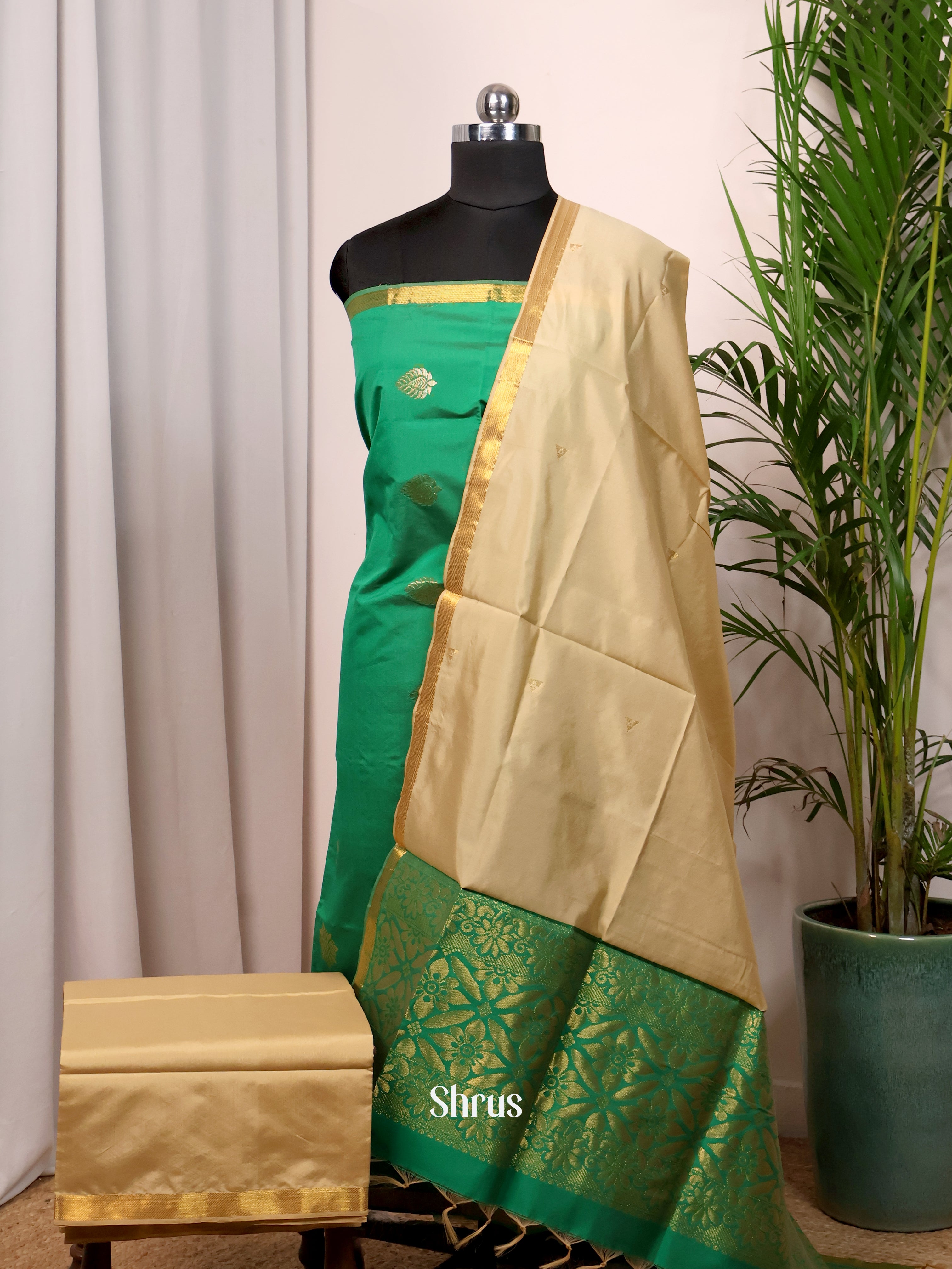 Green & Gold - semi softsilk salwar - Shop on Shrus.com