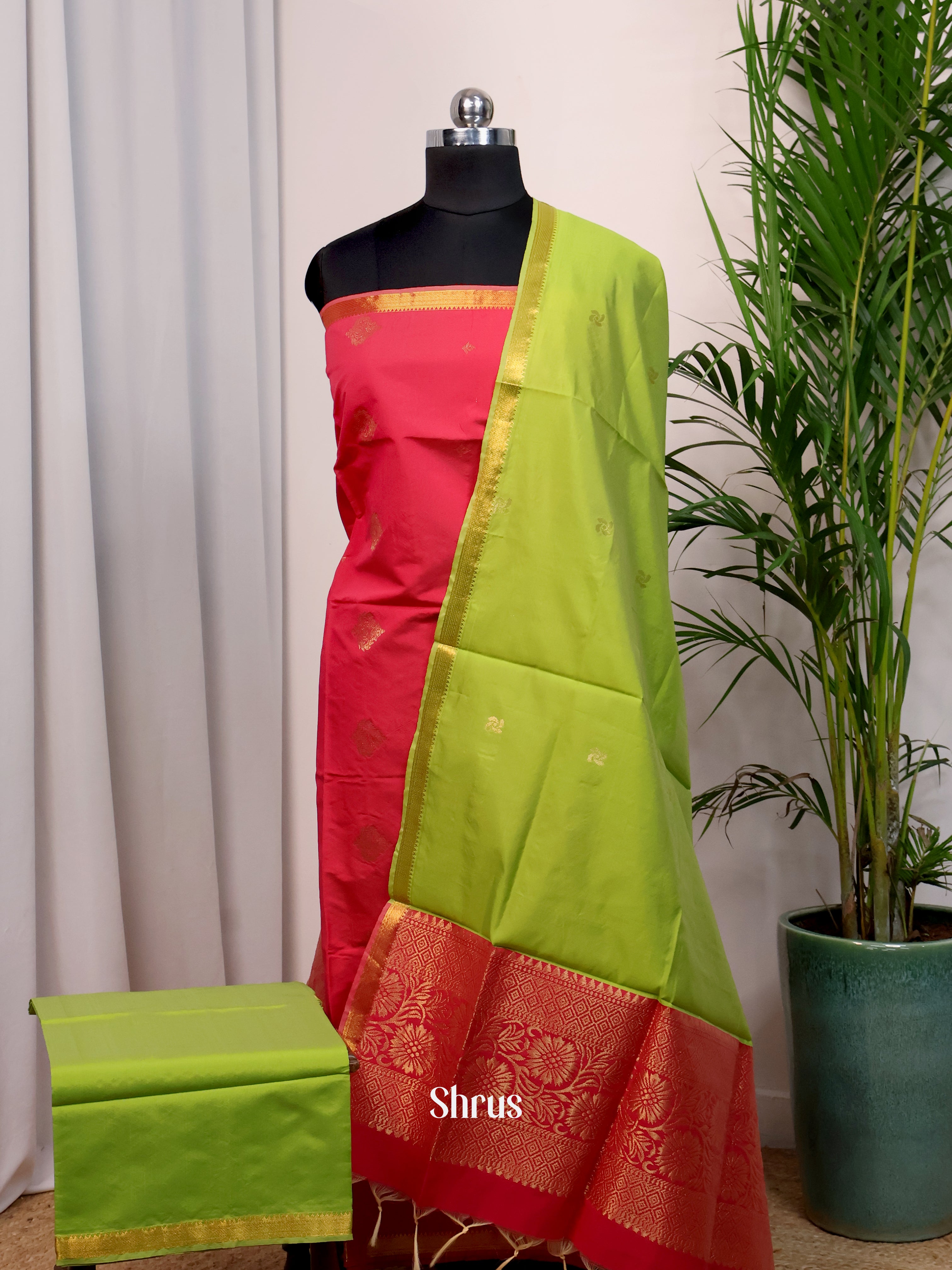 Red & Green- semi softsilk salwar - Shop on Shrus.com
