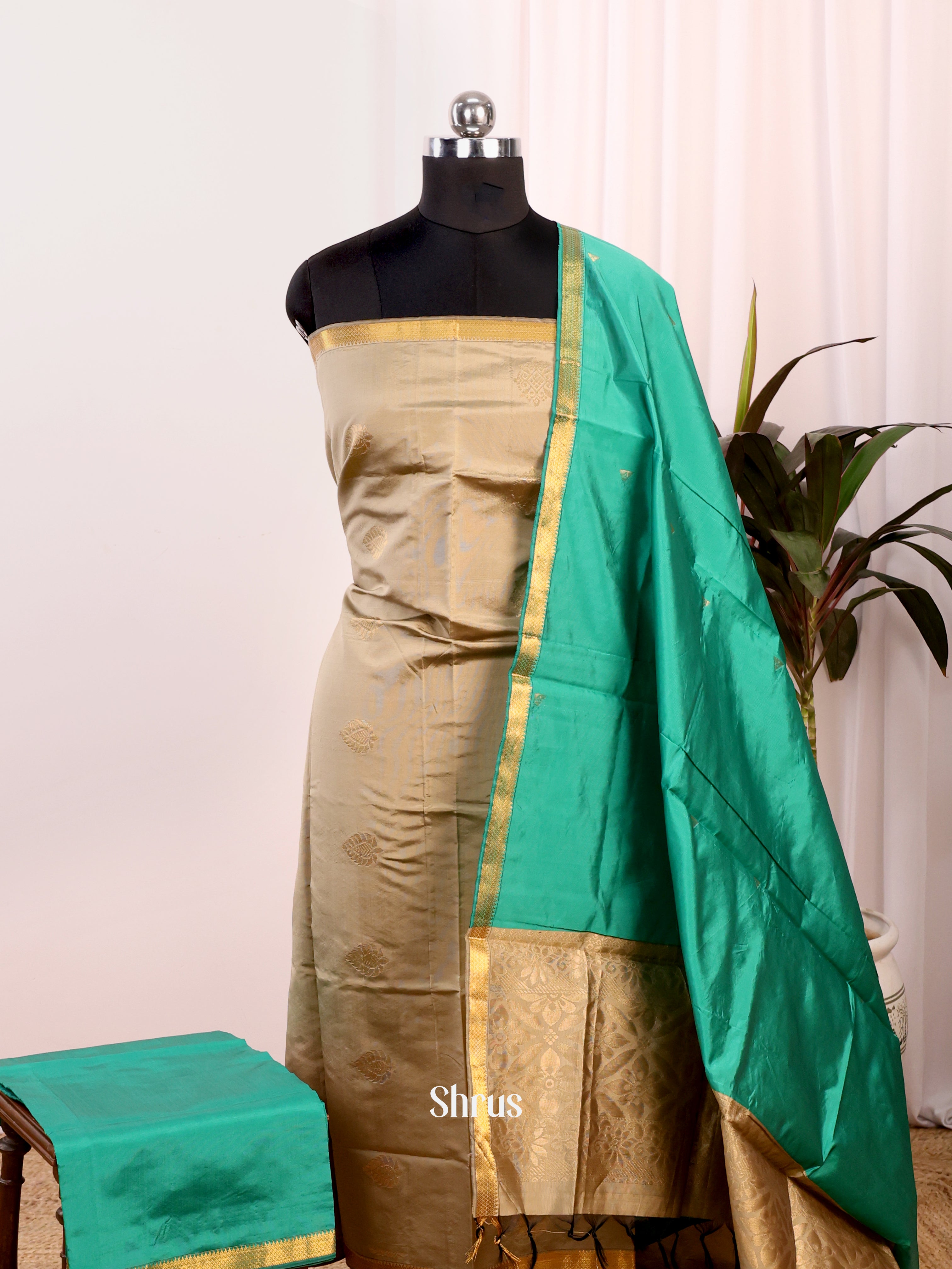 Cream & Green - semi softsilk salwar - Shop on Shrus.com