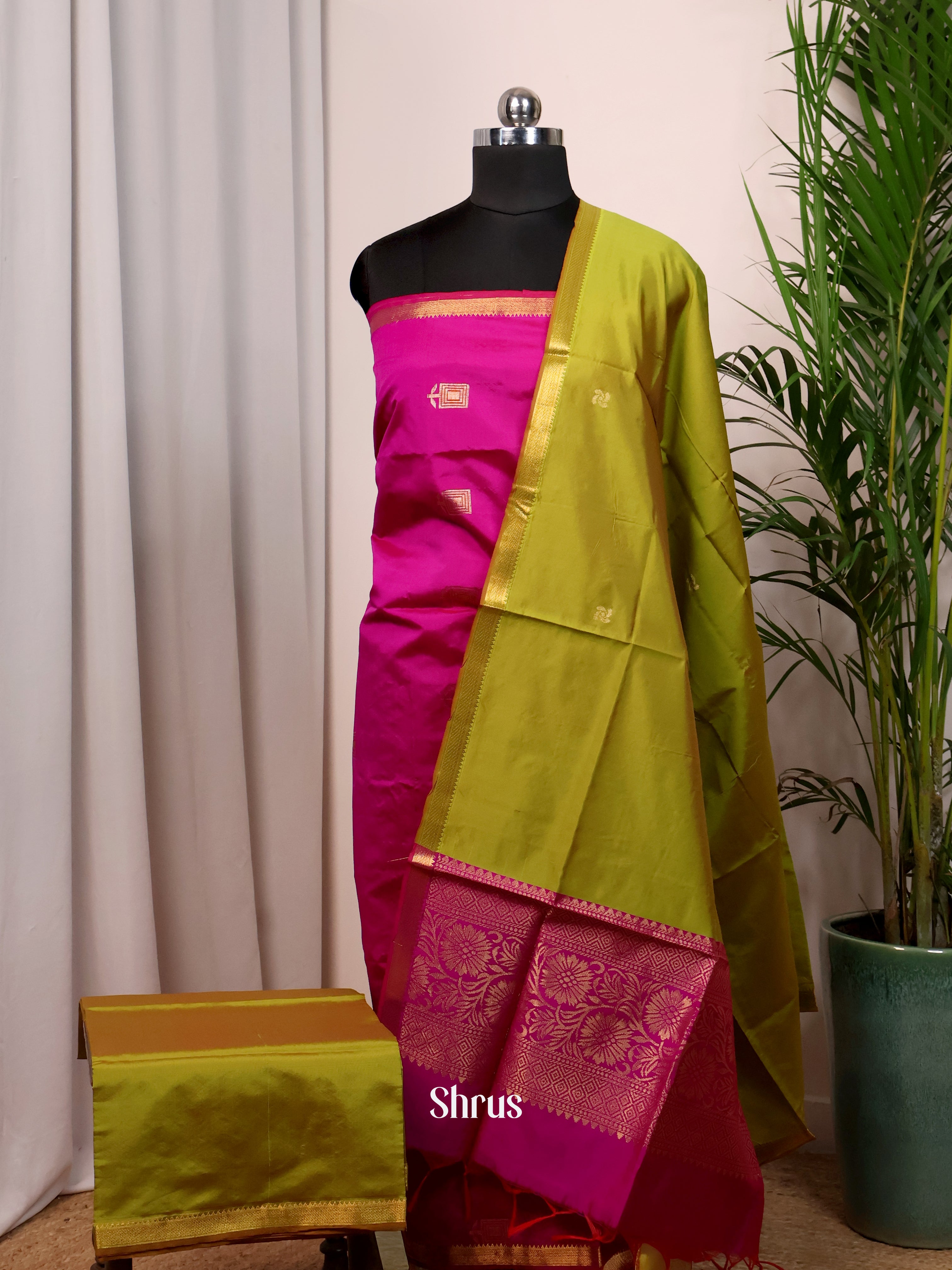 Pink & Green - semi softsilk salwar - Shop on Shrus.com