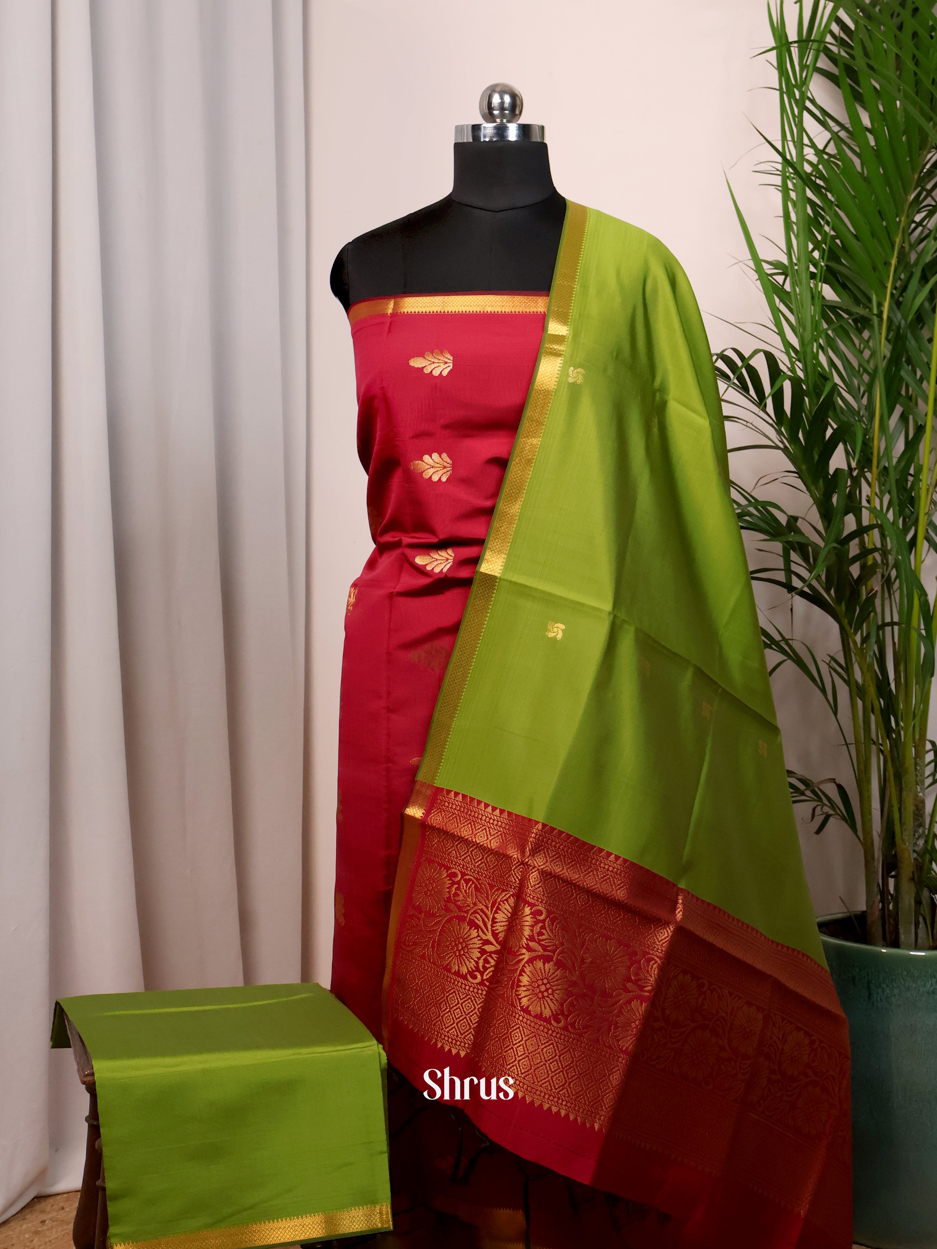 Red & Green - semi softsilk salwar - Shop on Shrus.com