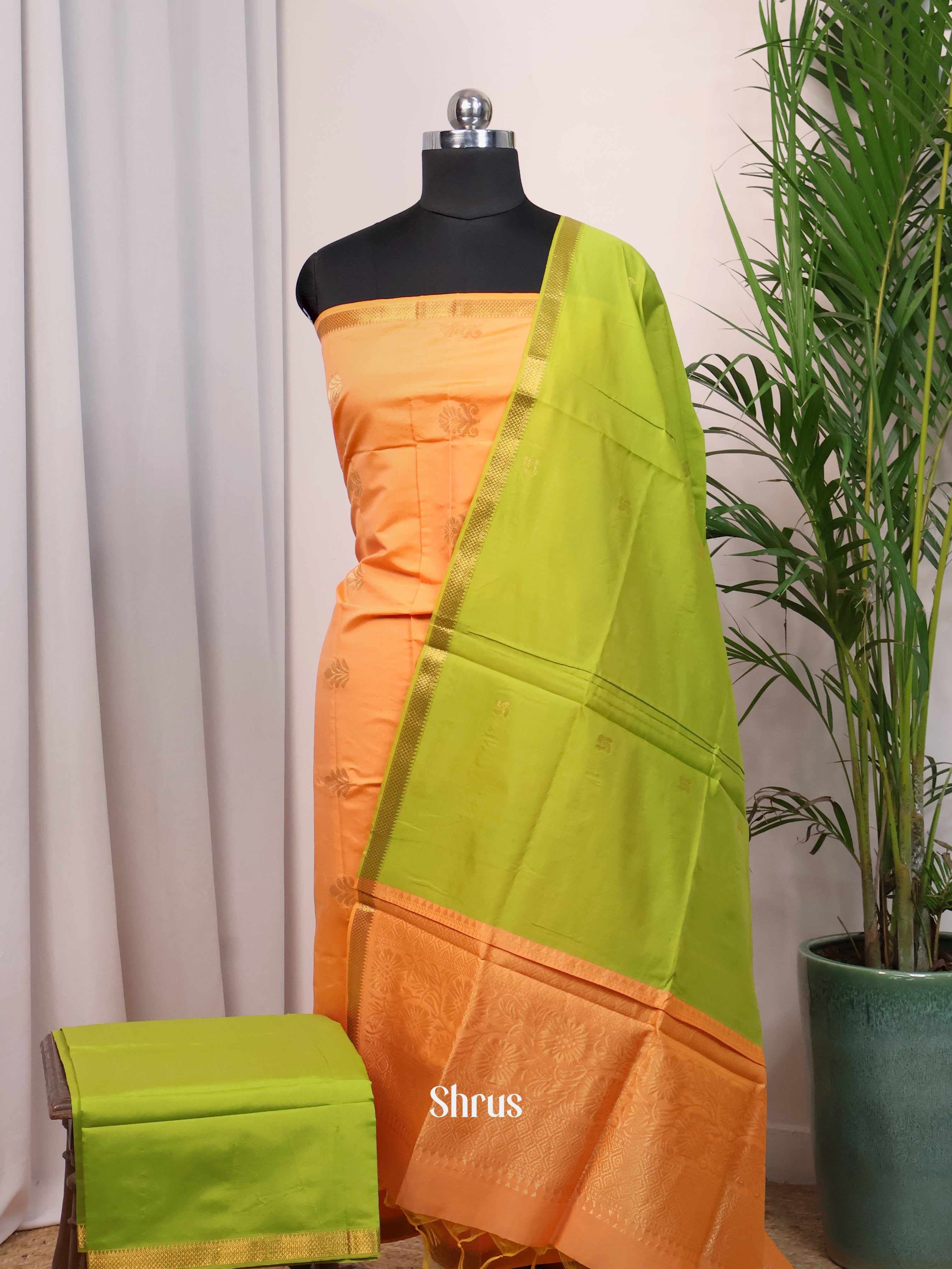 Pale Orange & Green - semi softsilk salwar - Shop on Shrus.com